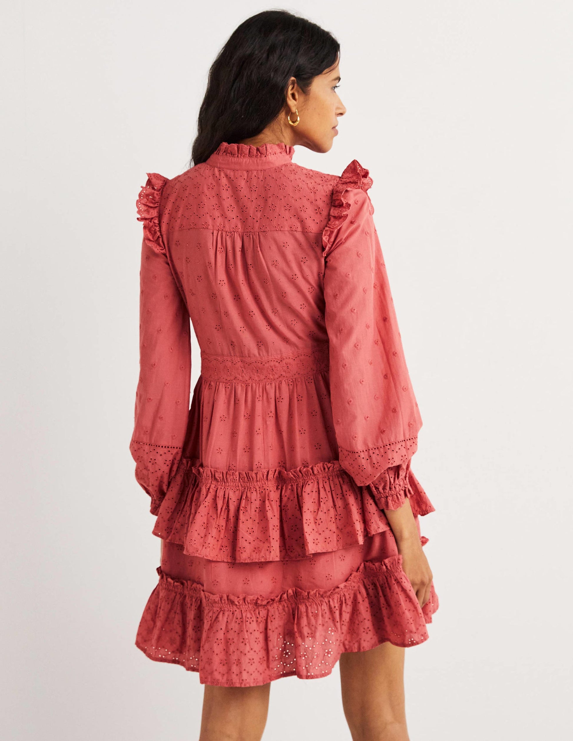 Mixed Broderie Shirt Dress-Dusty Red-3