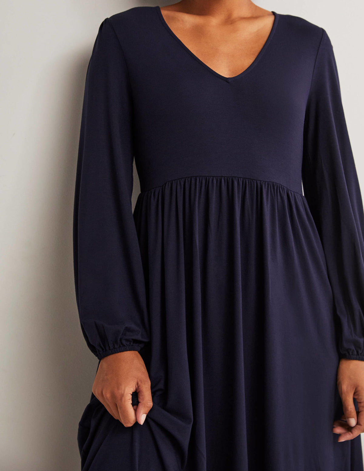Long Sleeve Jersey Midi Dress-Navy-2