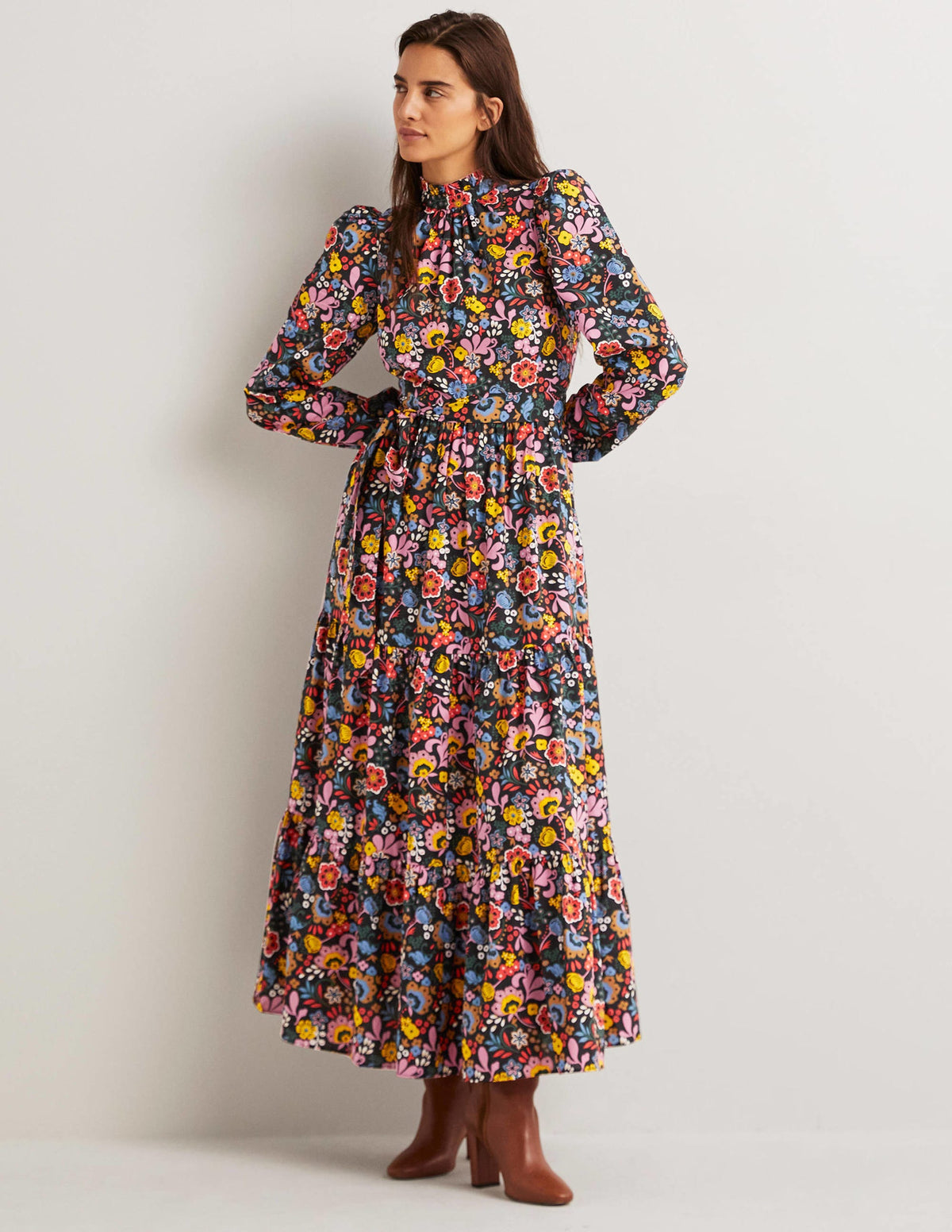 Mutton Sleeve Maxi Dress-Multi, Pretty Paradise-1