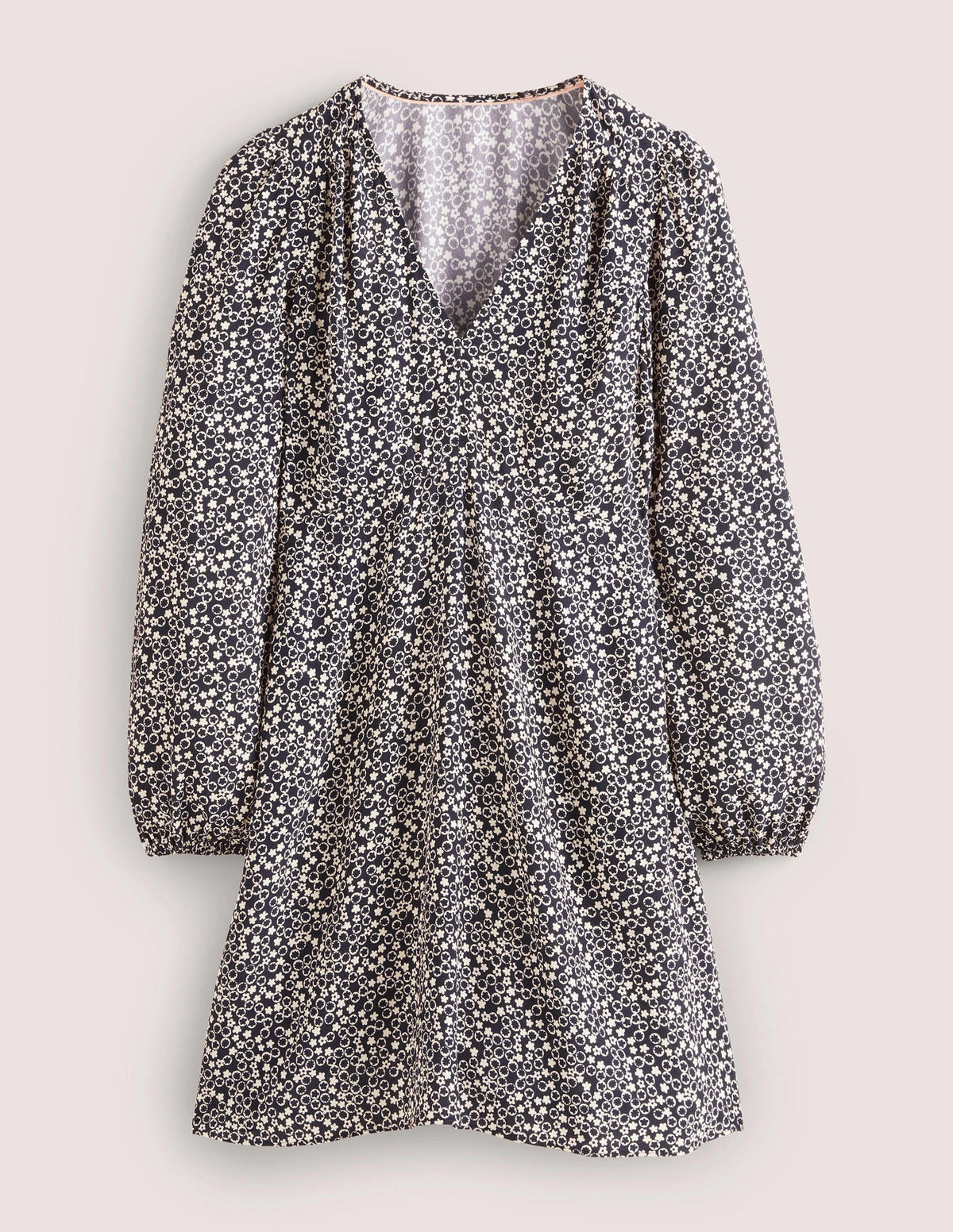 V-Neck Tea Dress-French Navy, Floral Pebble-6