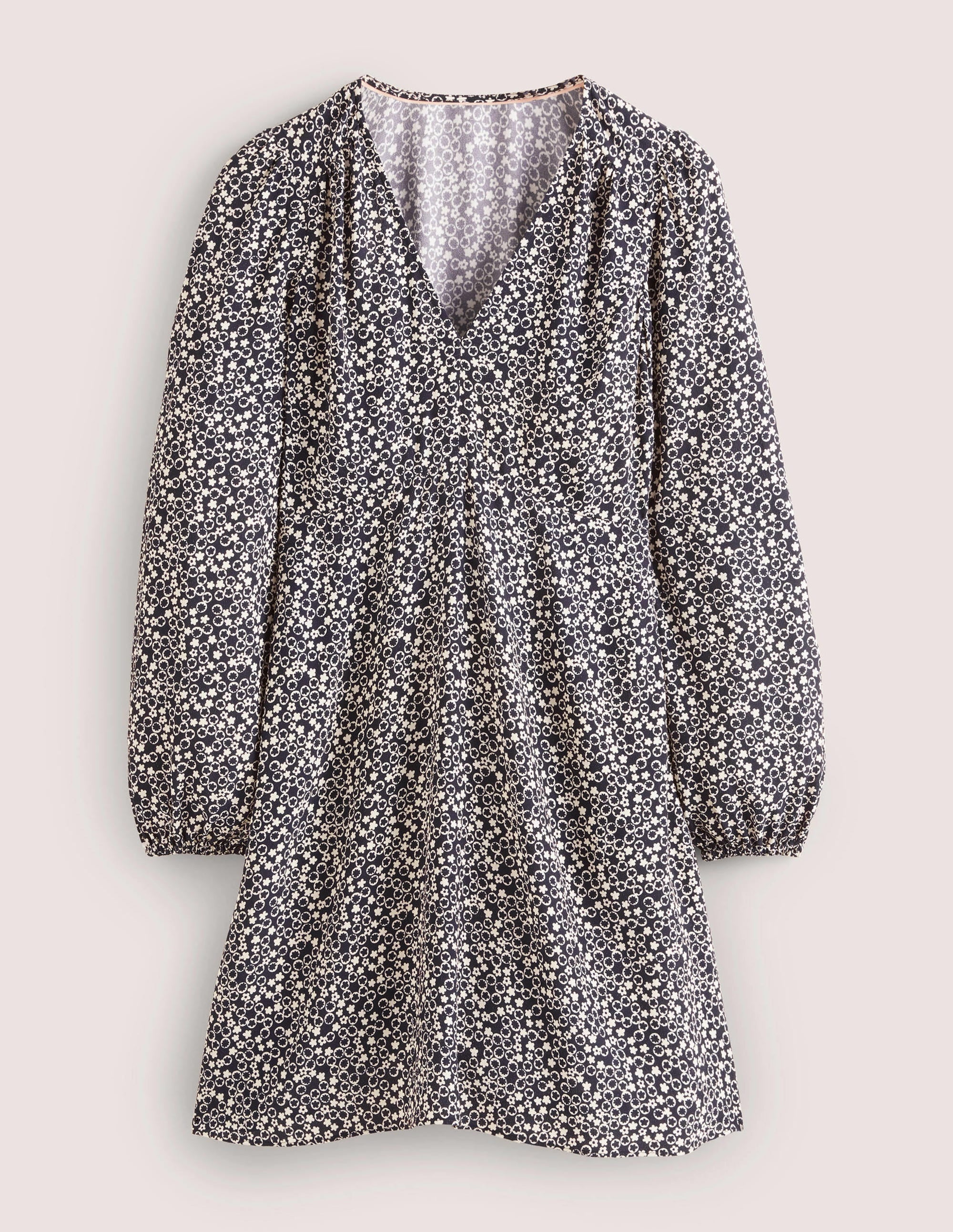 V-Neck Tea Dress-French Navy, Floral Pebble - Image 6
