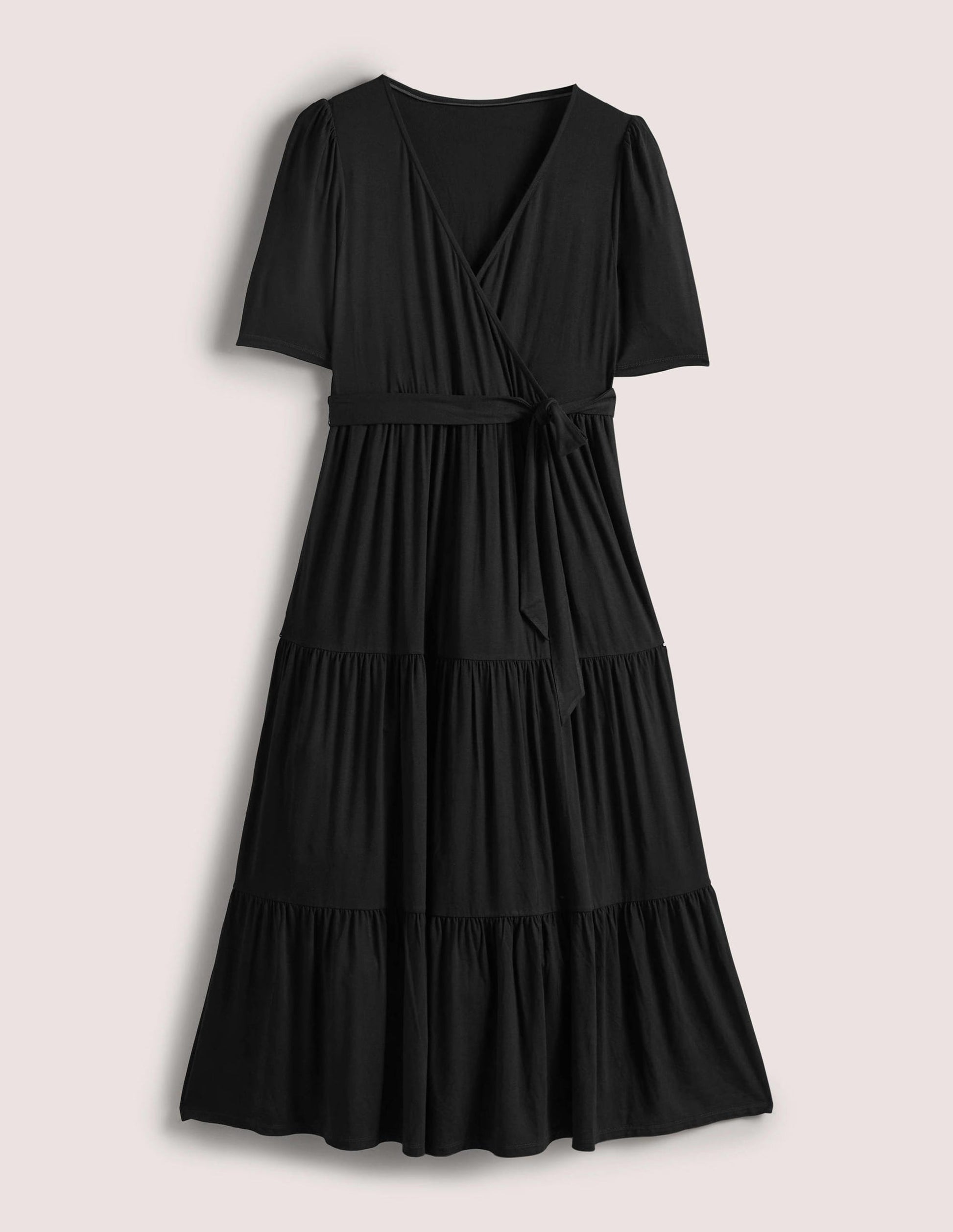 Tiered Wrap Jersey Maxi Dress-Black-5