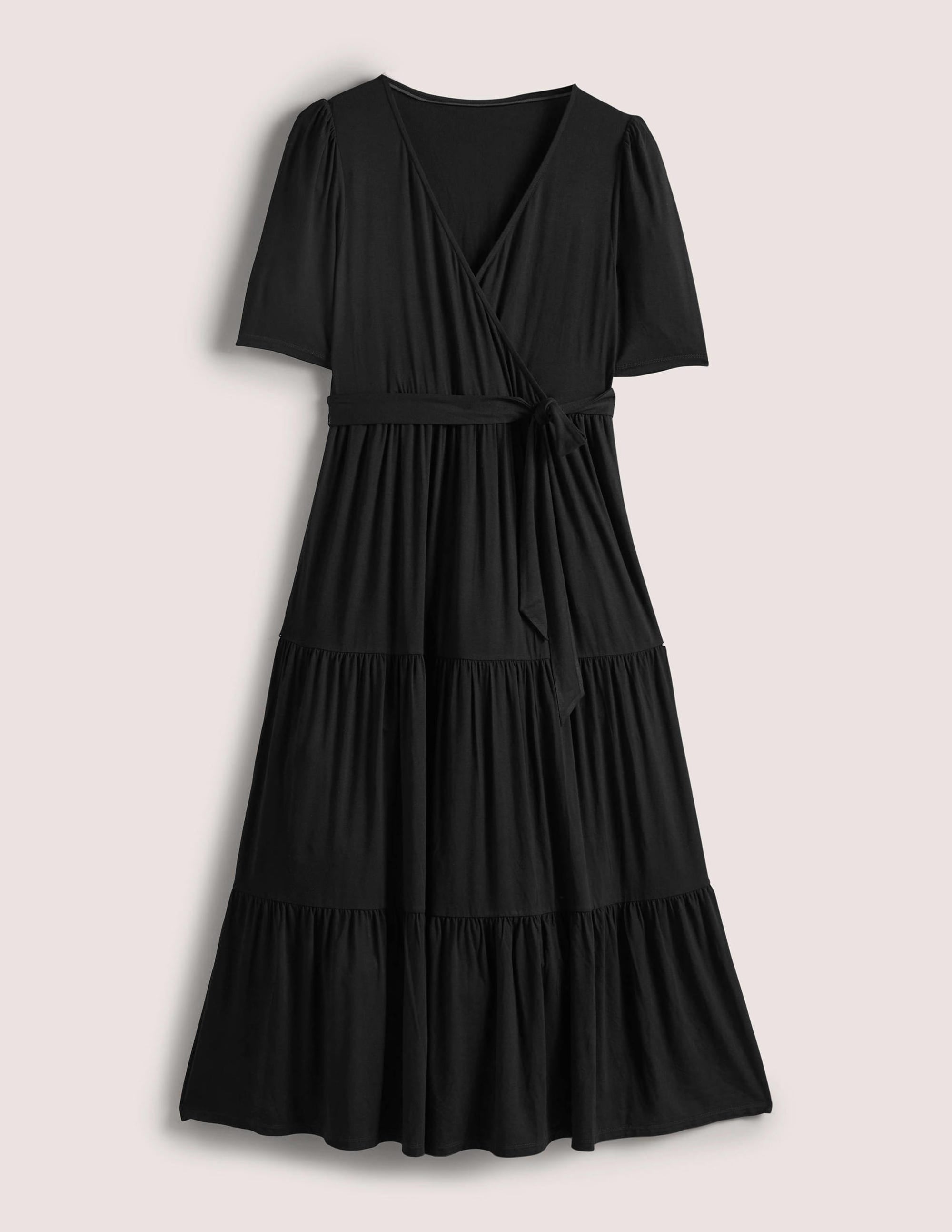 Tiered Wrap Jersey Maxi Dress-Black - Image 5