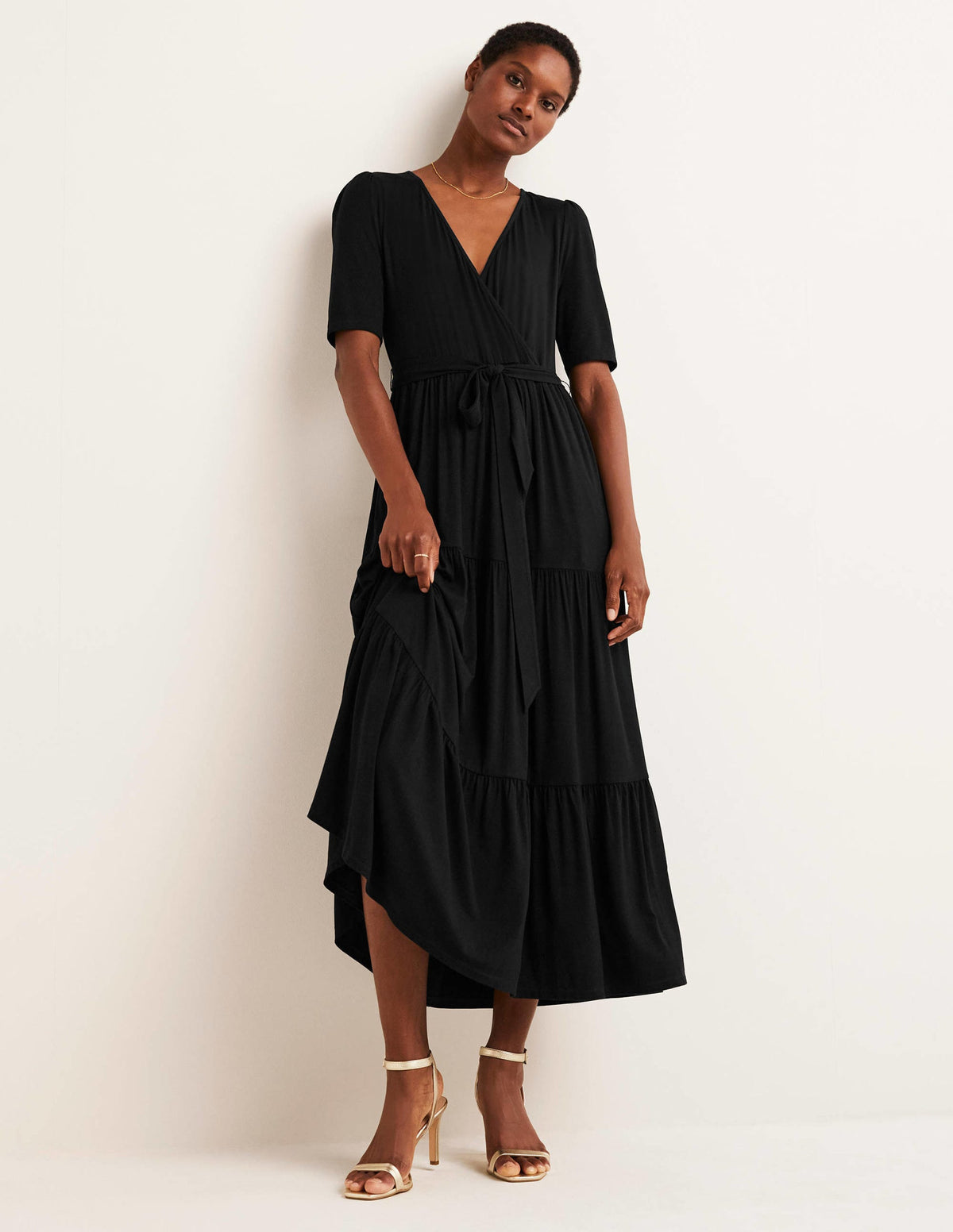 Tiered Wrap Jersey Maxi Dress-Black-1