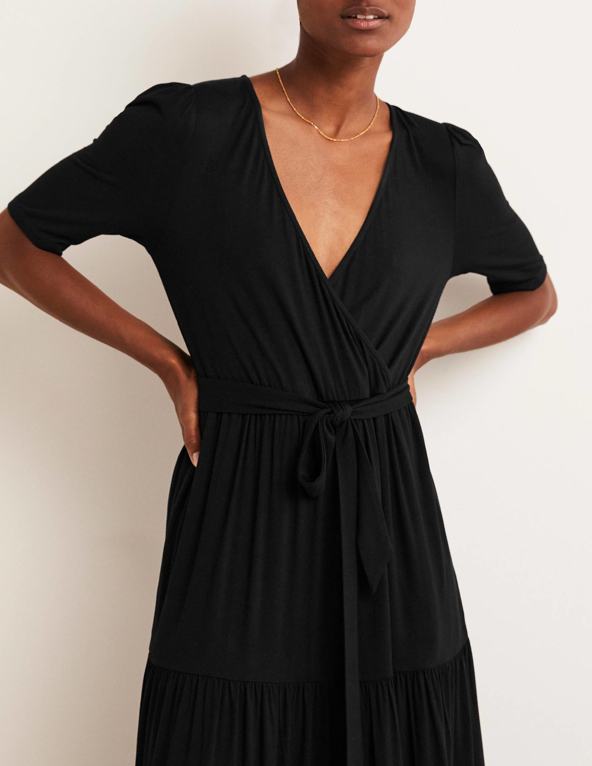 Tiered Wrap Jersey Maxi Dress-Black - Image 2