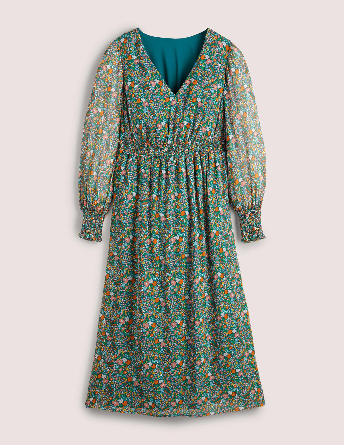 Smocked Waist Midi Dress-Multi, Abstract Ditsy - Image 5
