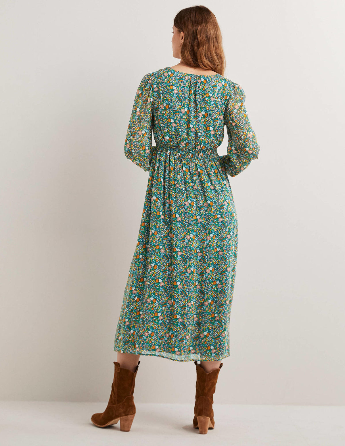 Smocked Waist Midi Dress-Multi, Abstract Ditsy - Image 3