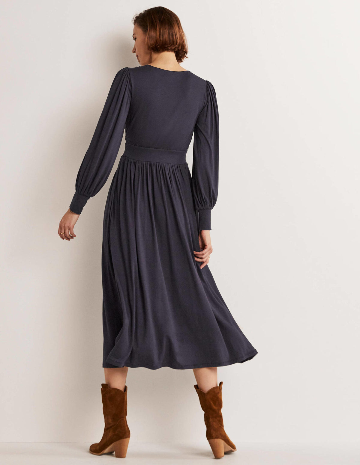 Fixed Wrap Jersey Midi Dress-Navy - Image 8