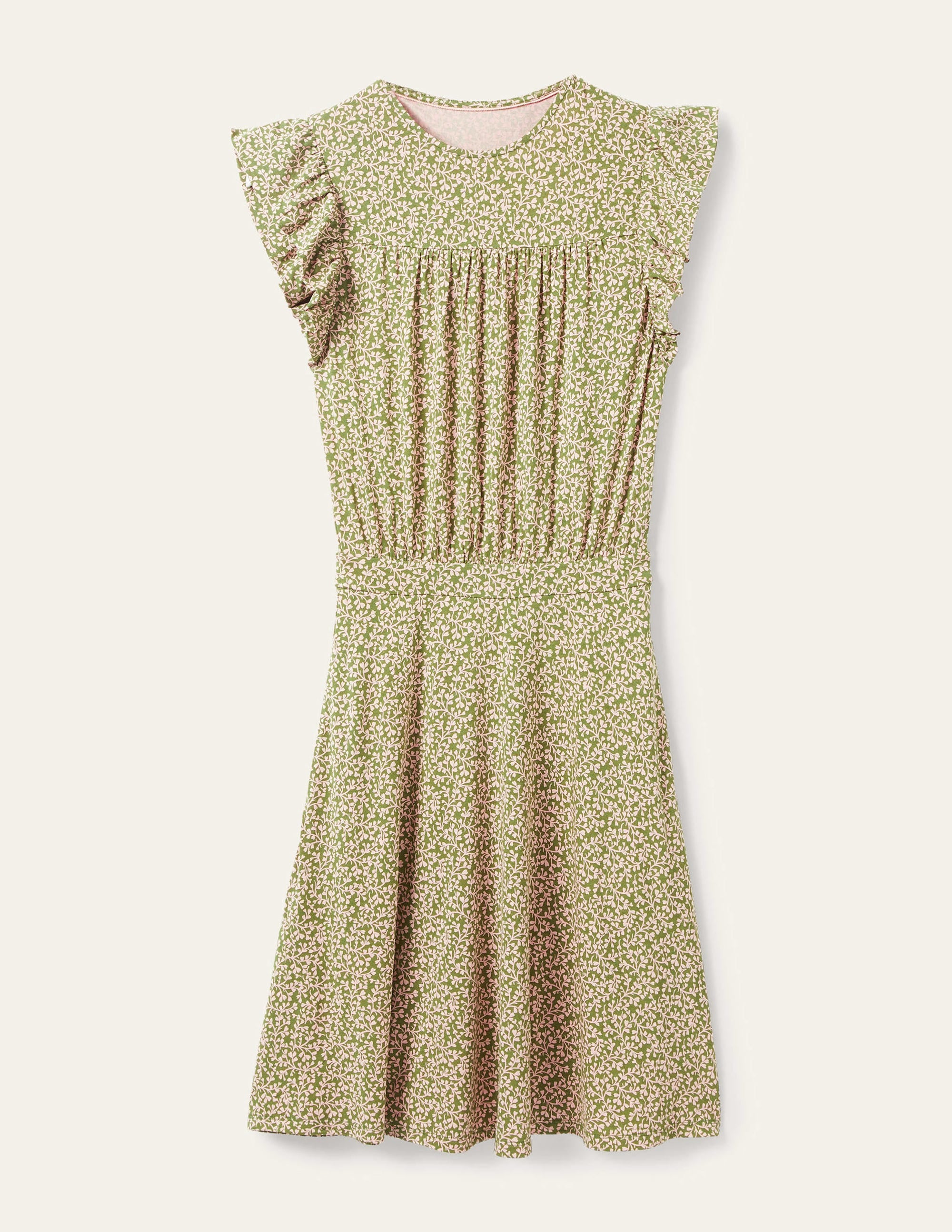Ruffle Printed Mini Dress-Basil, Pome Leaf - Image 5