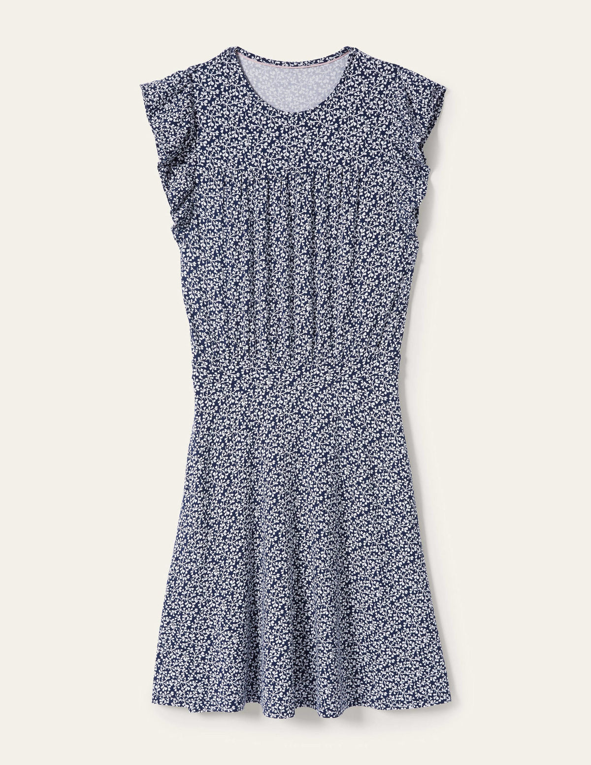 Ruffle Printed Mini Dress-Navy, Pome Leaf-5