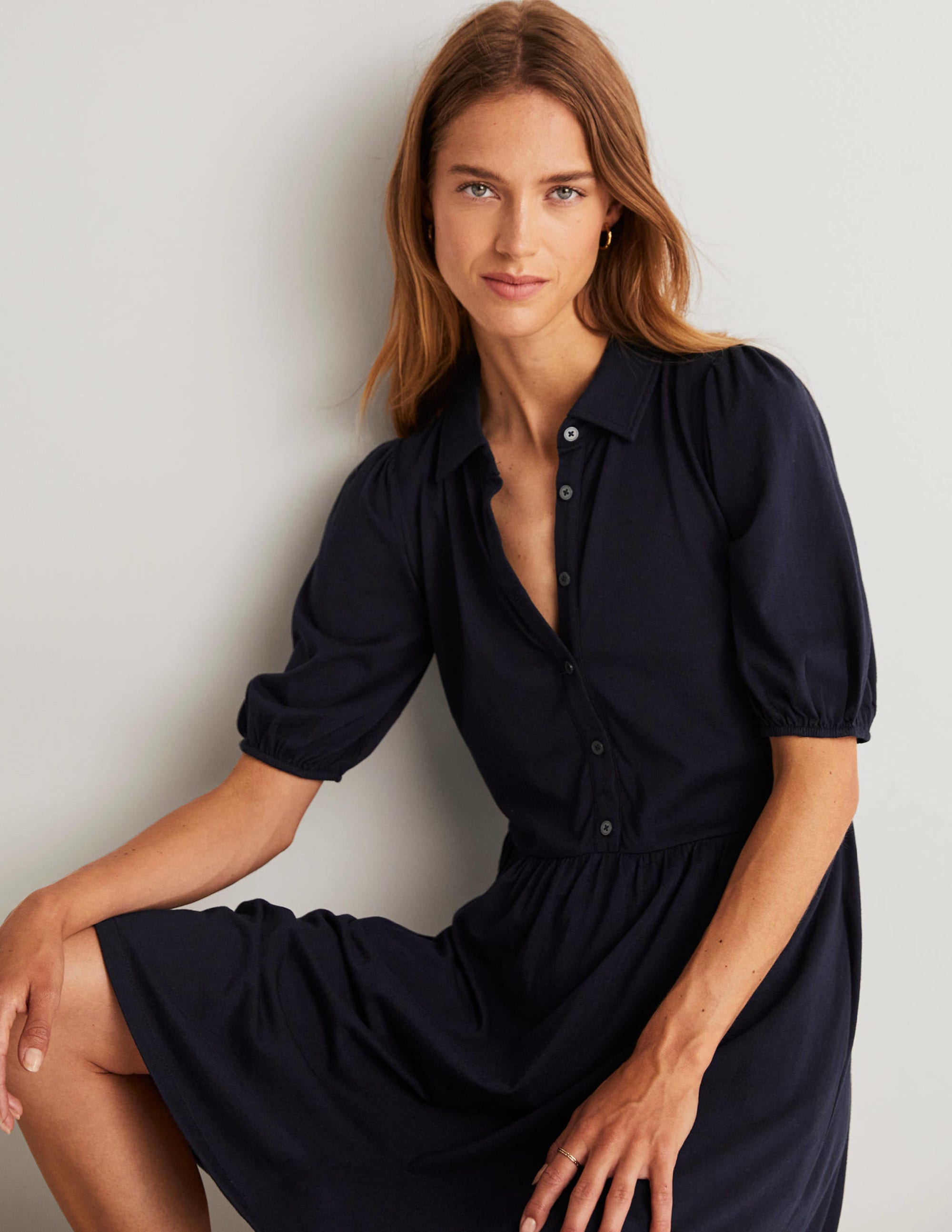 Mini Jersey Shirt Dress-Navy - Image 7