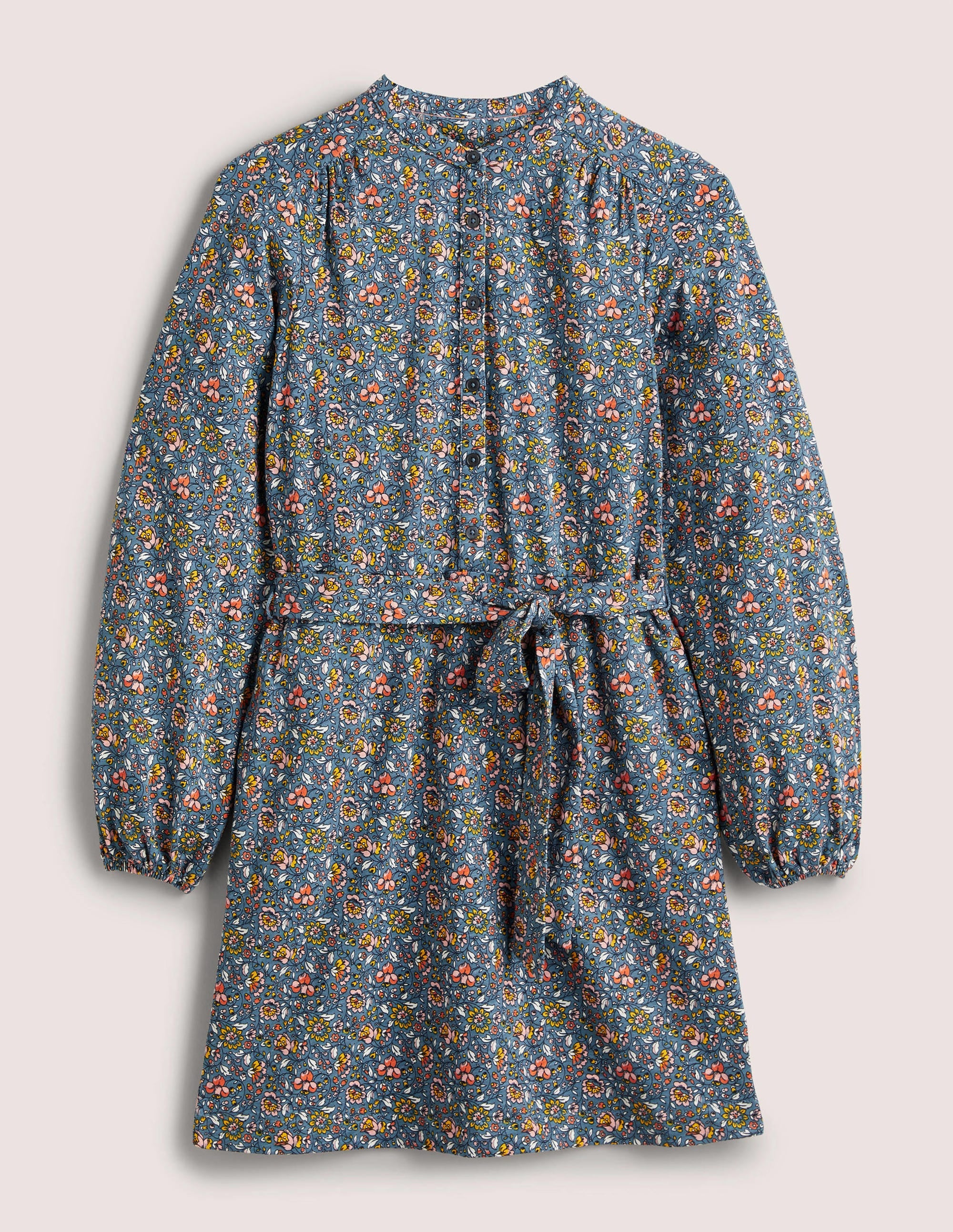 Belted Jersey Shirt Dress-Mid Blue, Botanic Meadow - Image 5