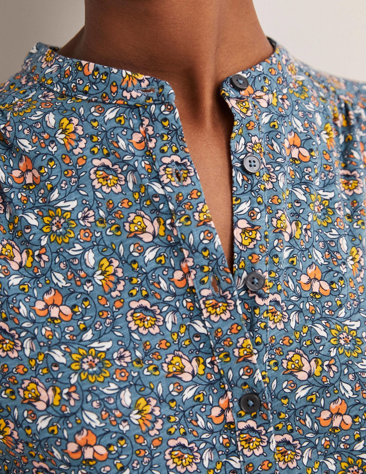 Belted Jersey Shirt Dress-Mid Blue, Botanic Meadow - Image 2