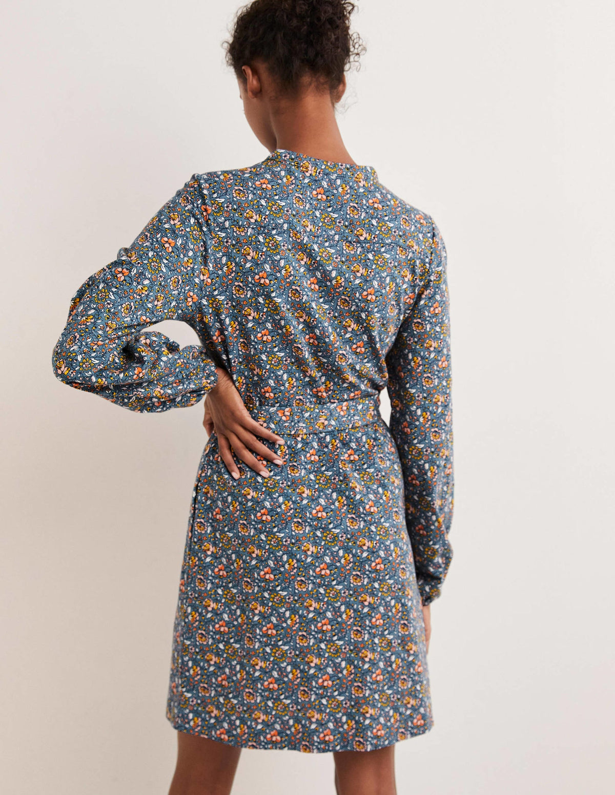 Belted Jersey Shirt Dress-Mid Blue, Botanic Meadow-3