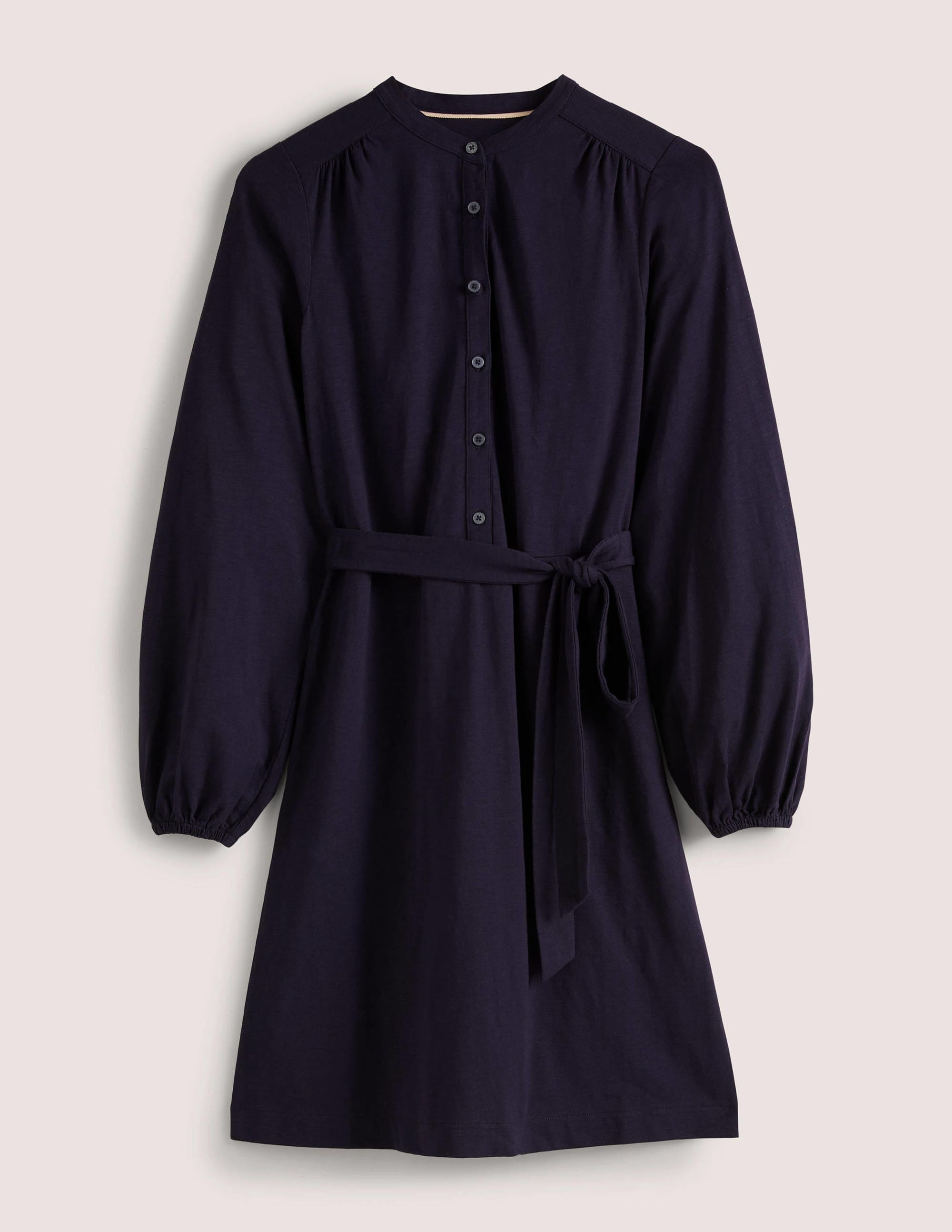 Belted Jersey Shirt Dress-Navy - Image 9