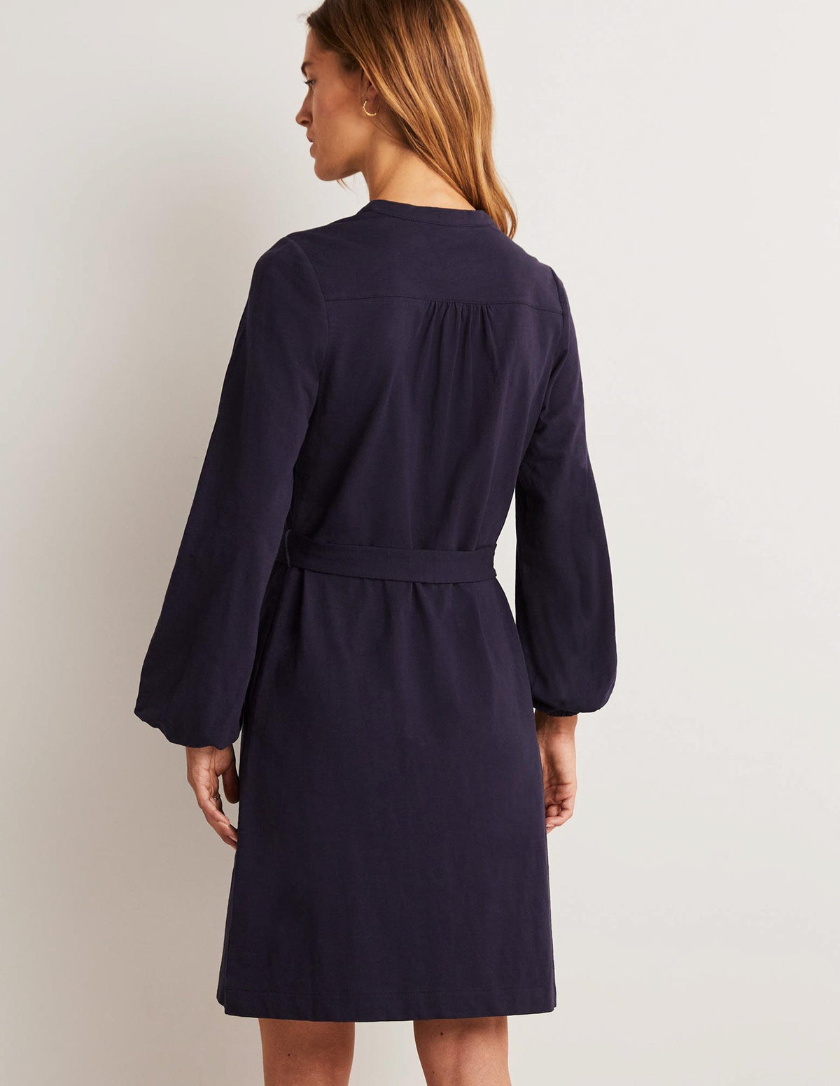 Belted Jersey Shirt Dress-Navy-3