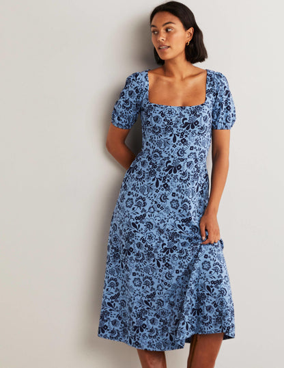 Short Sleeve Jersey Midi Dress-Riviera Blue, Pretty Paradise-1