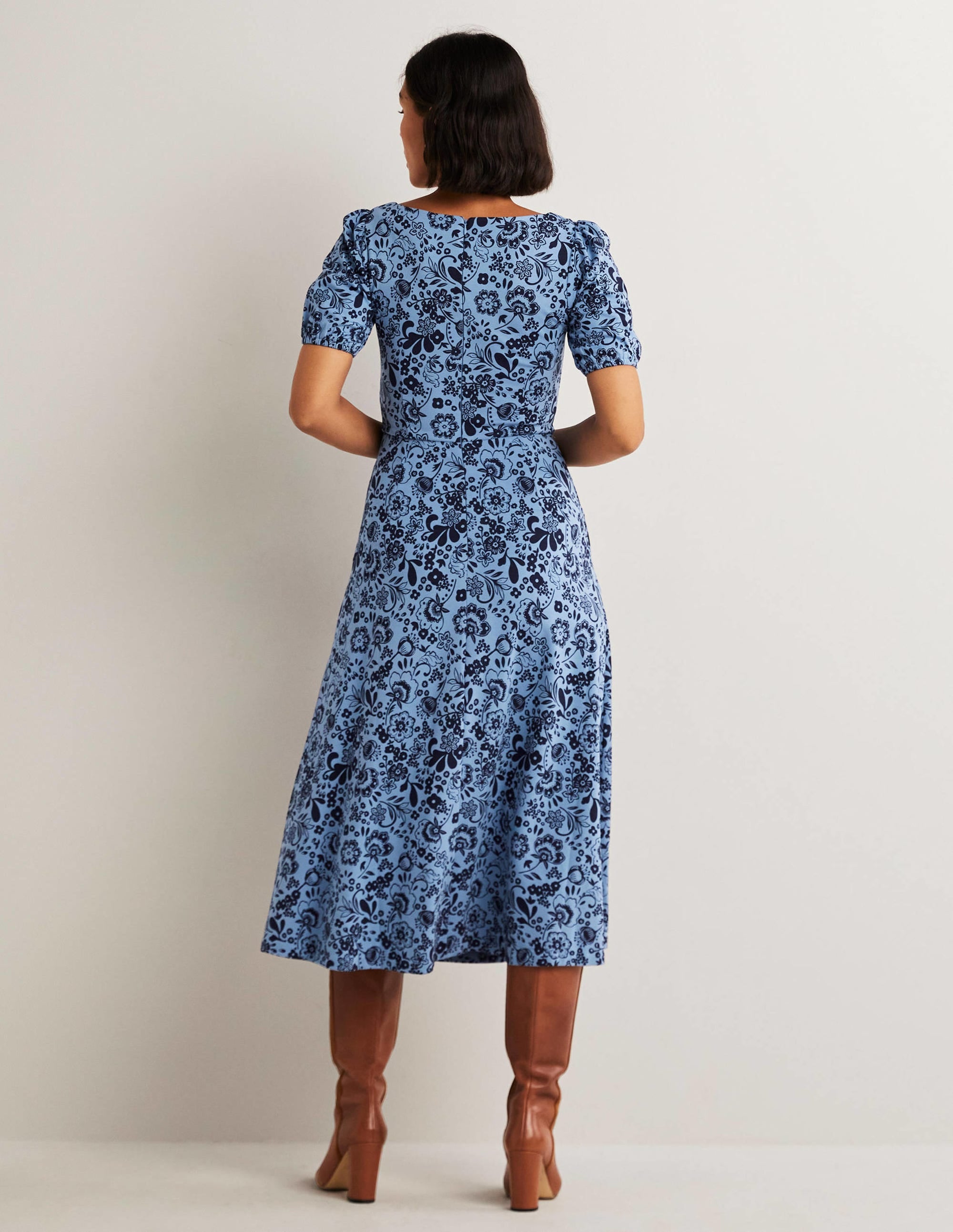 Short Sleeve Jersey Midi Dress-Riviera Blue, Pretty Paradise - Image 3