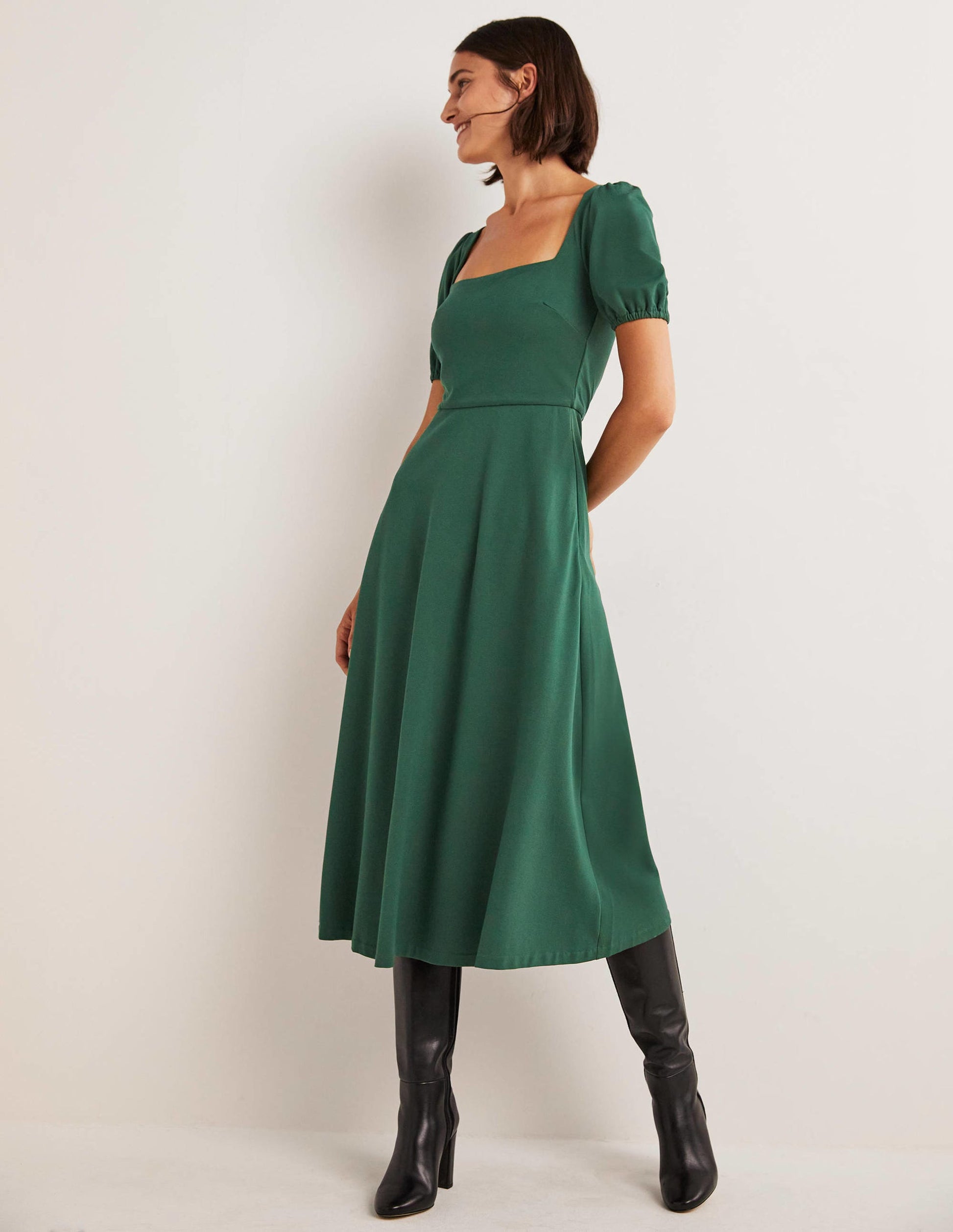 Short Sleeve Jersey Midi Dress-Hunter Green-4