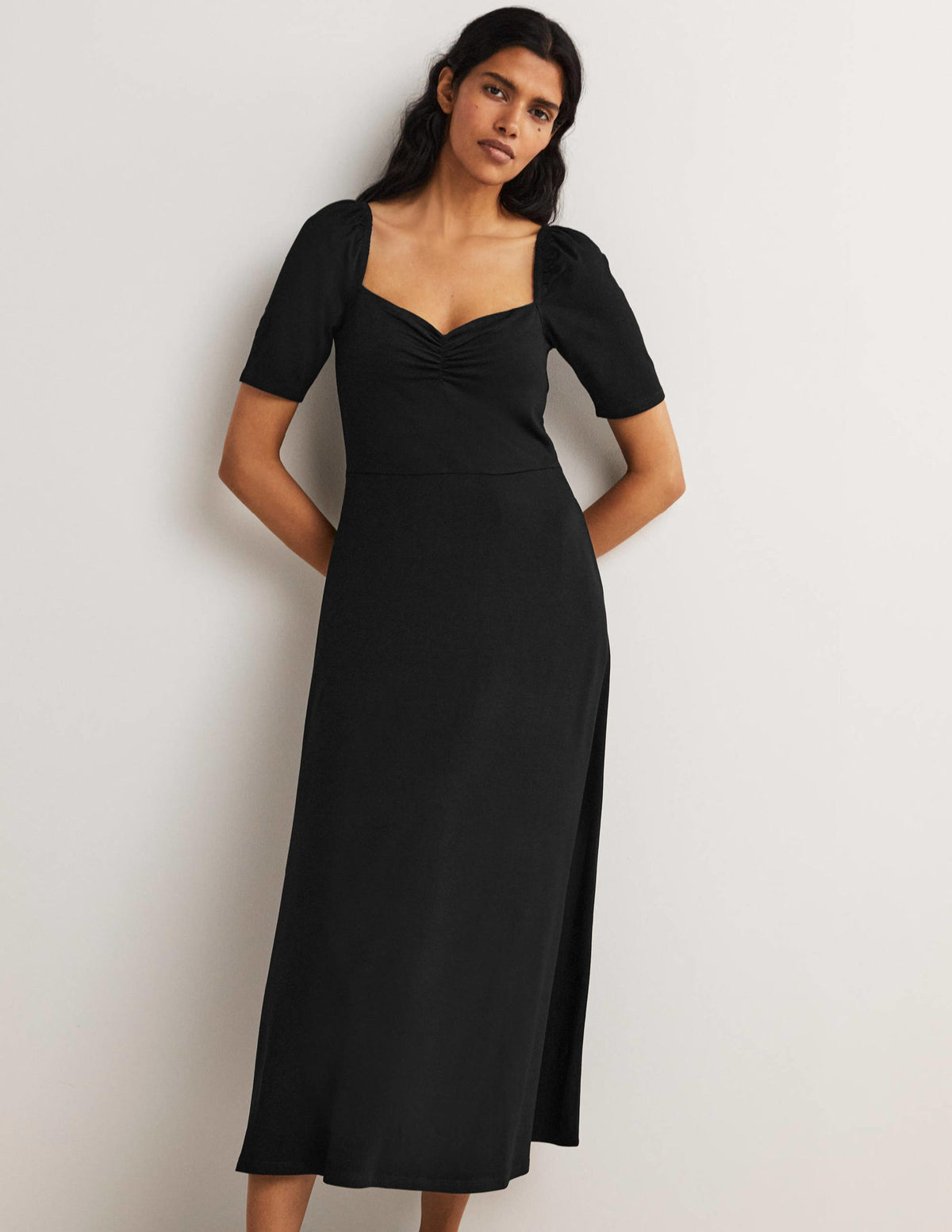 Sweetheart Jersey Midi Dress-Black-1