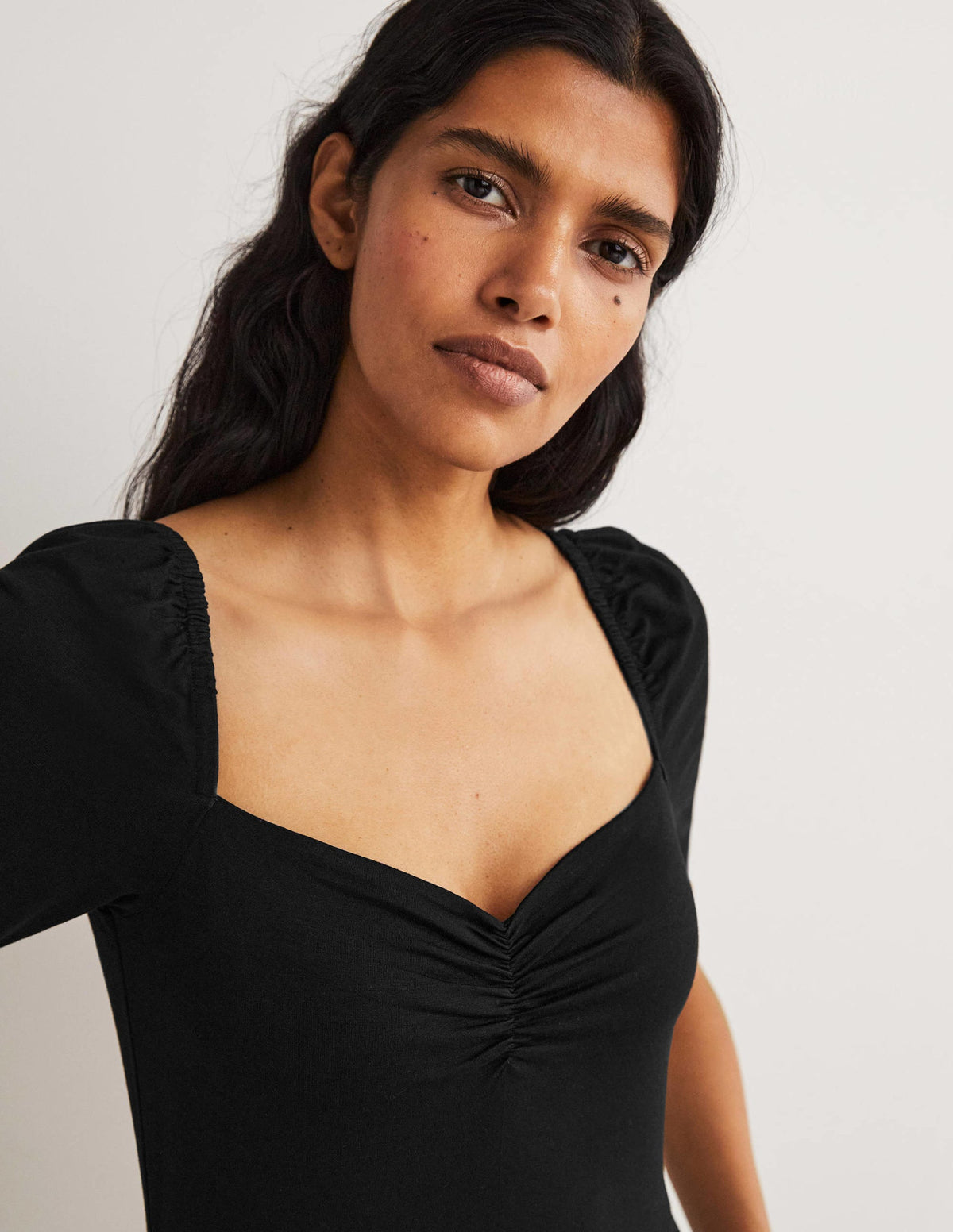 Sweetheart Jersey Midi Dress-Black-2