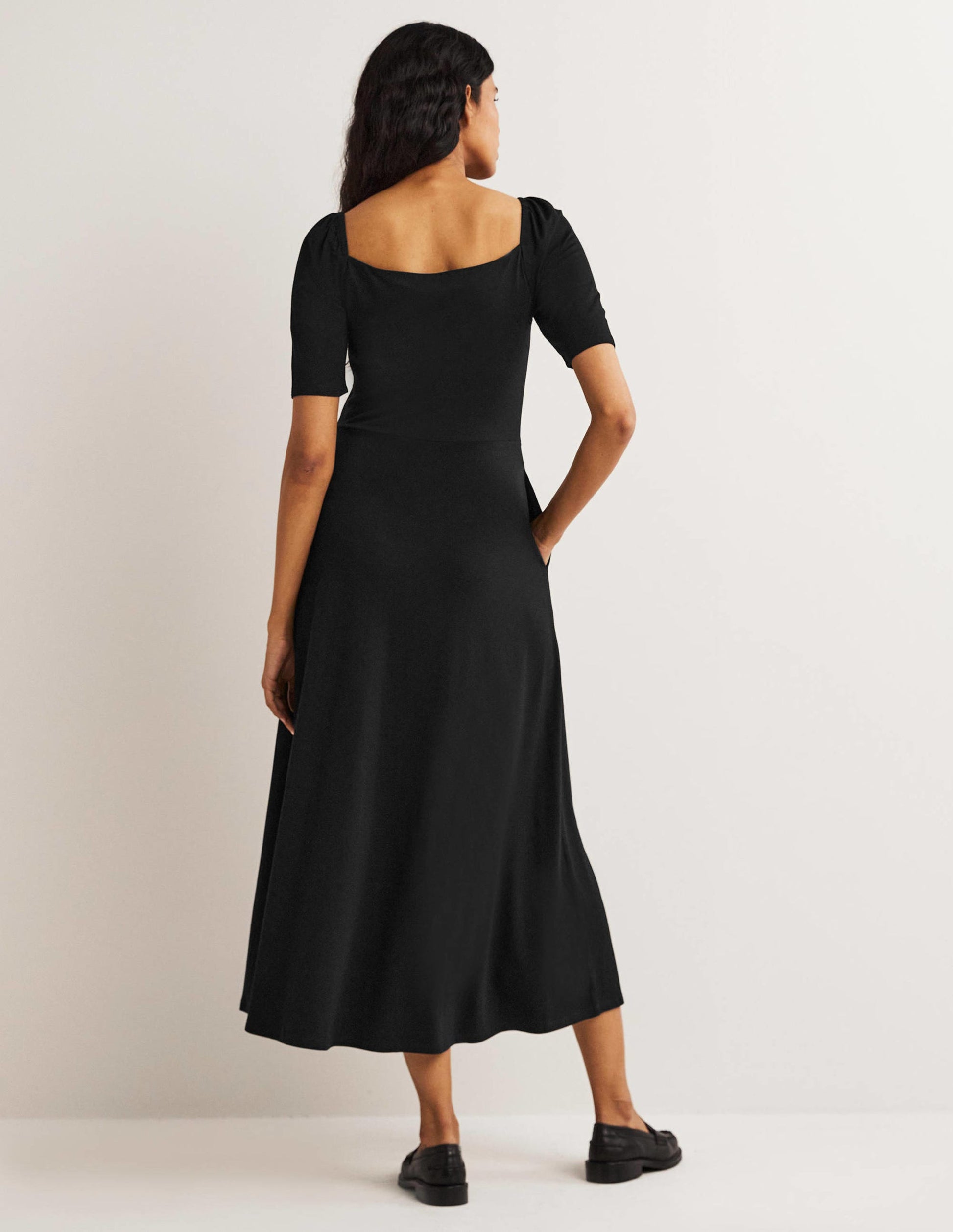 Sweetheart Jersey Midi Dress-Black-3