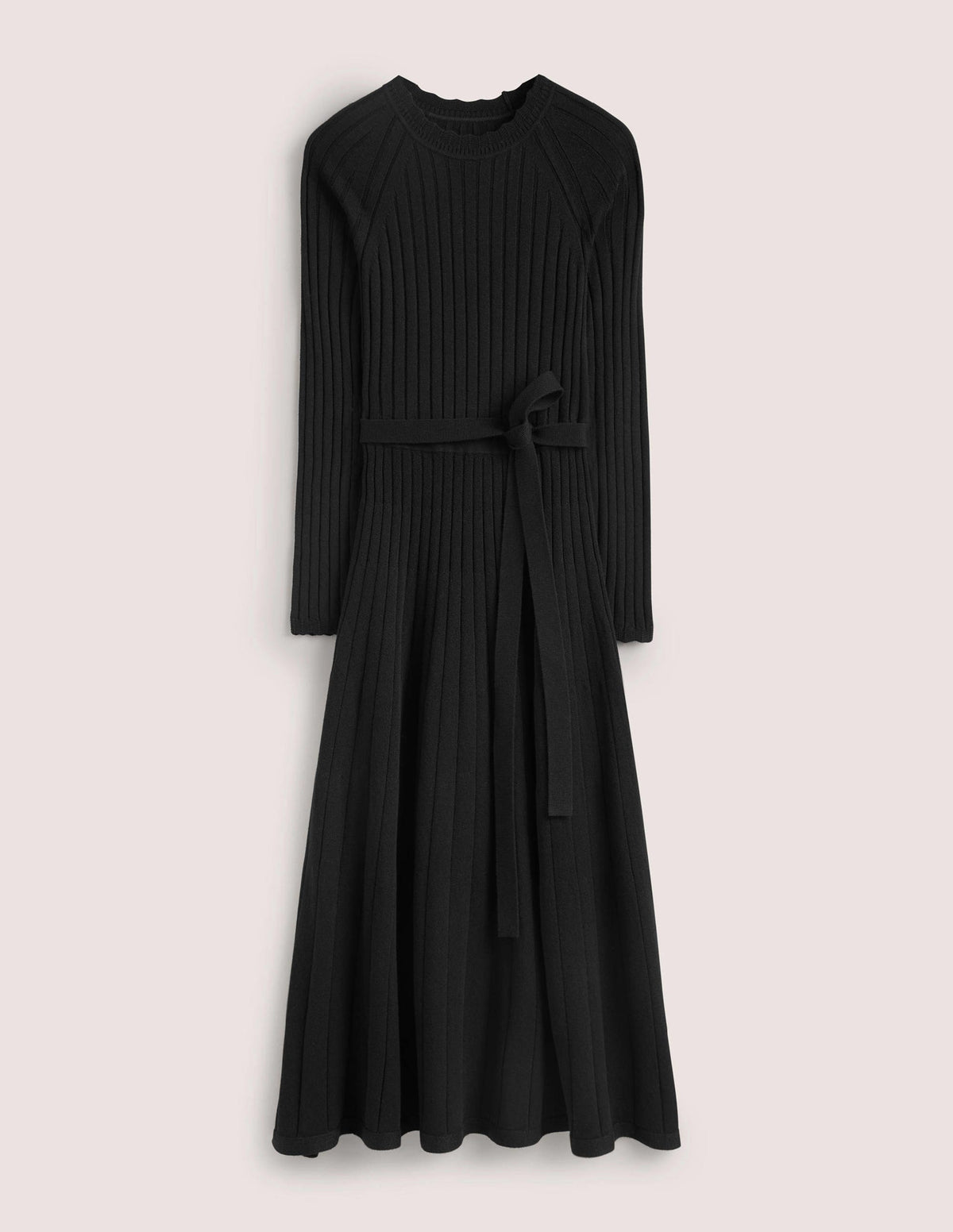 Rib Detail Knitted Midi Dress-Black-7