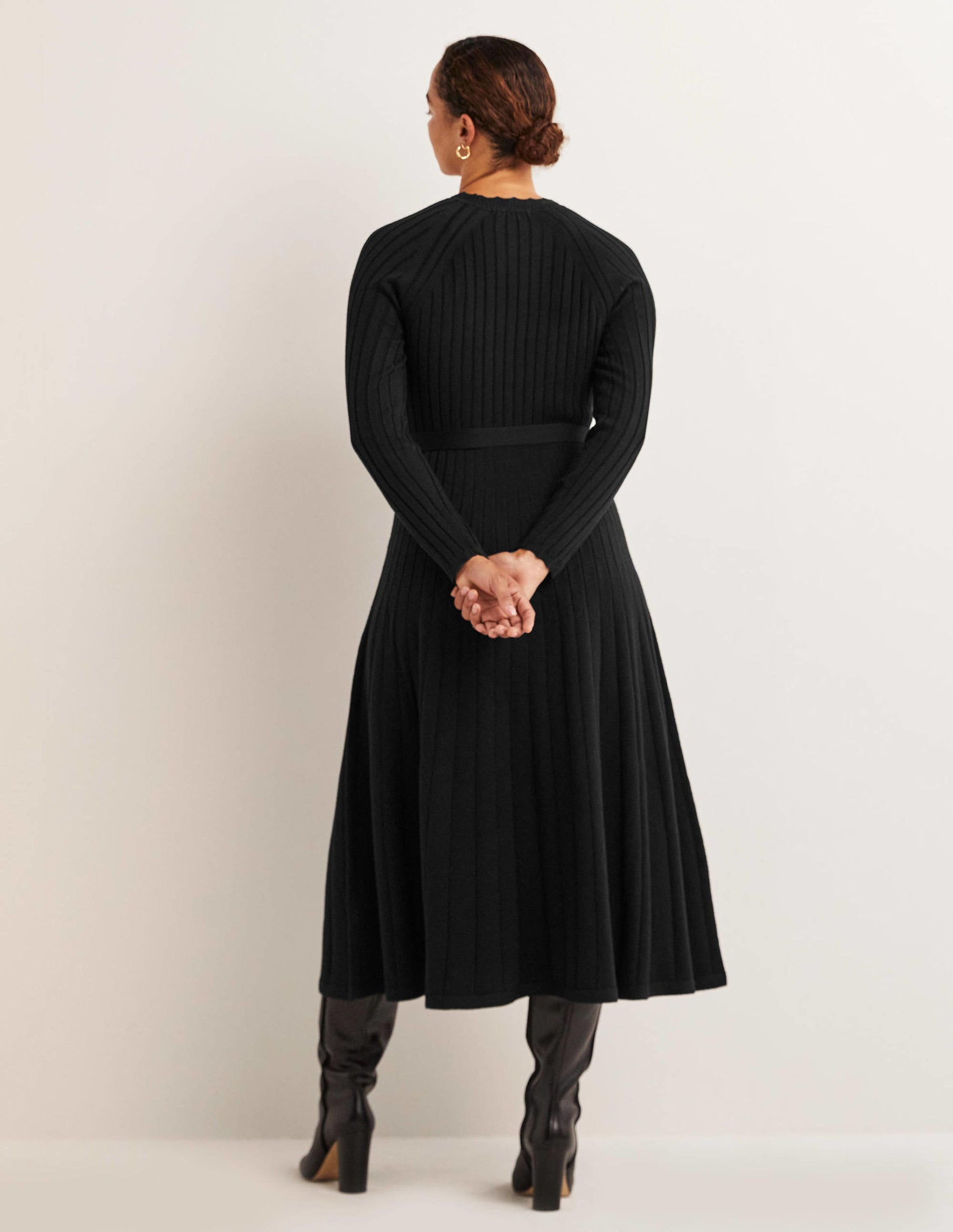 Rib Detail Knitted Midi Dress-Black-3