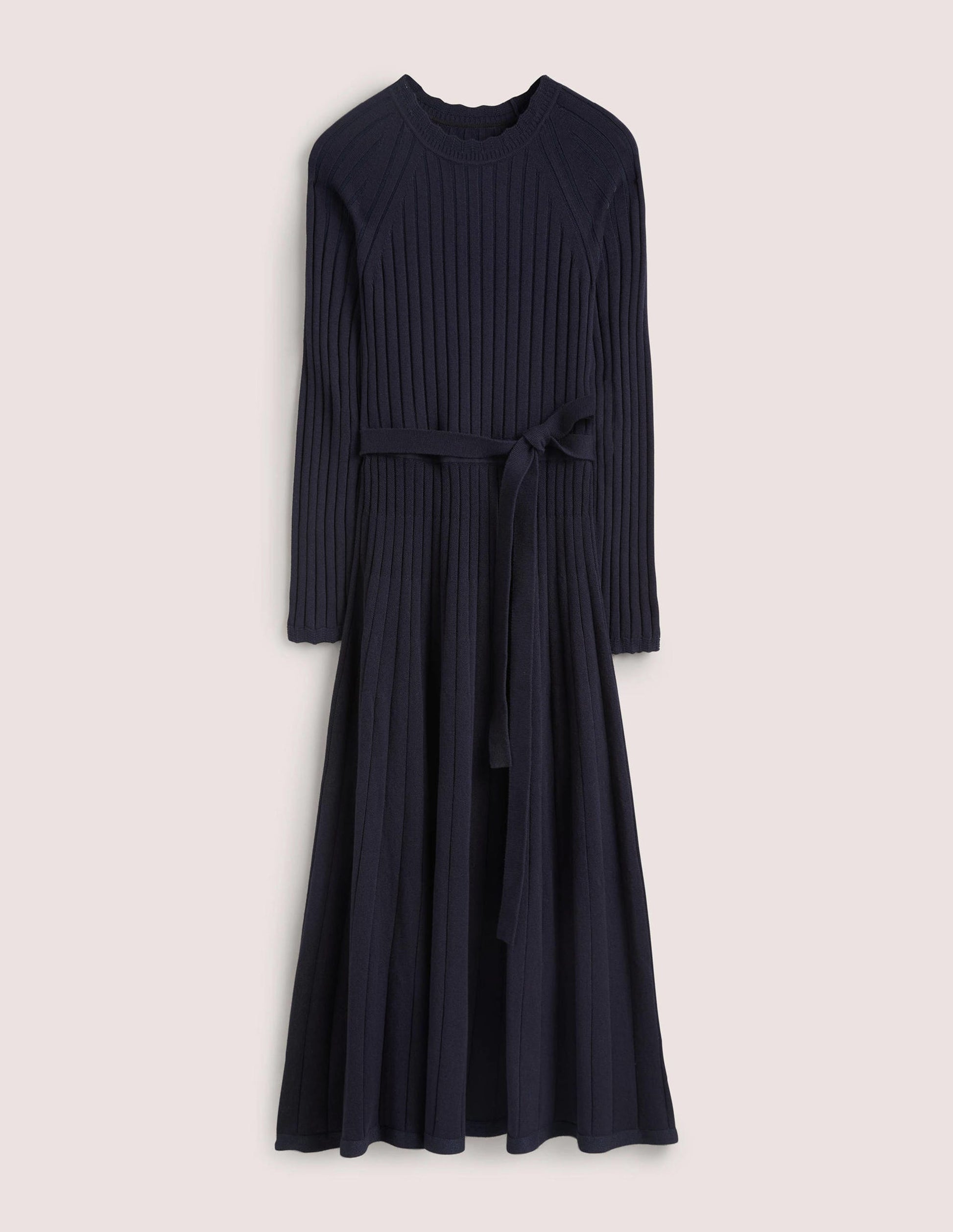 Rib Detail Knitted Midi Dress-Navy-7