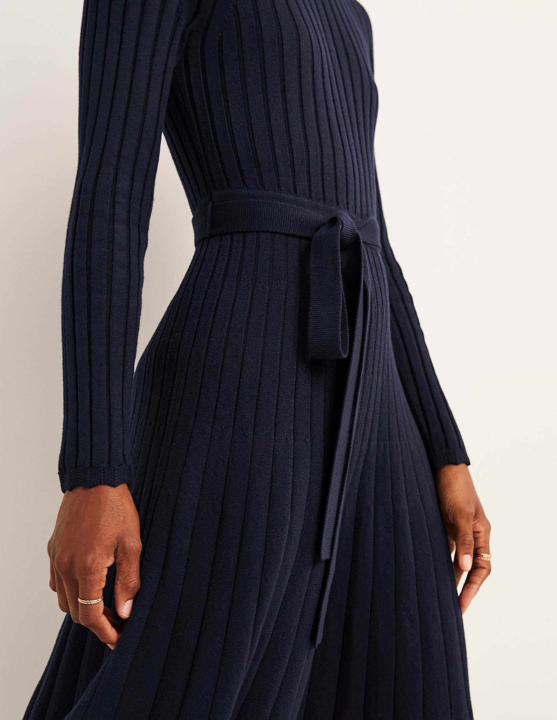 Rib Detail Knitted Midi Dress-Navy-2