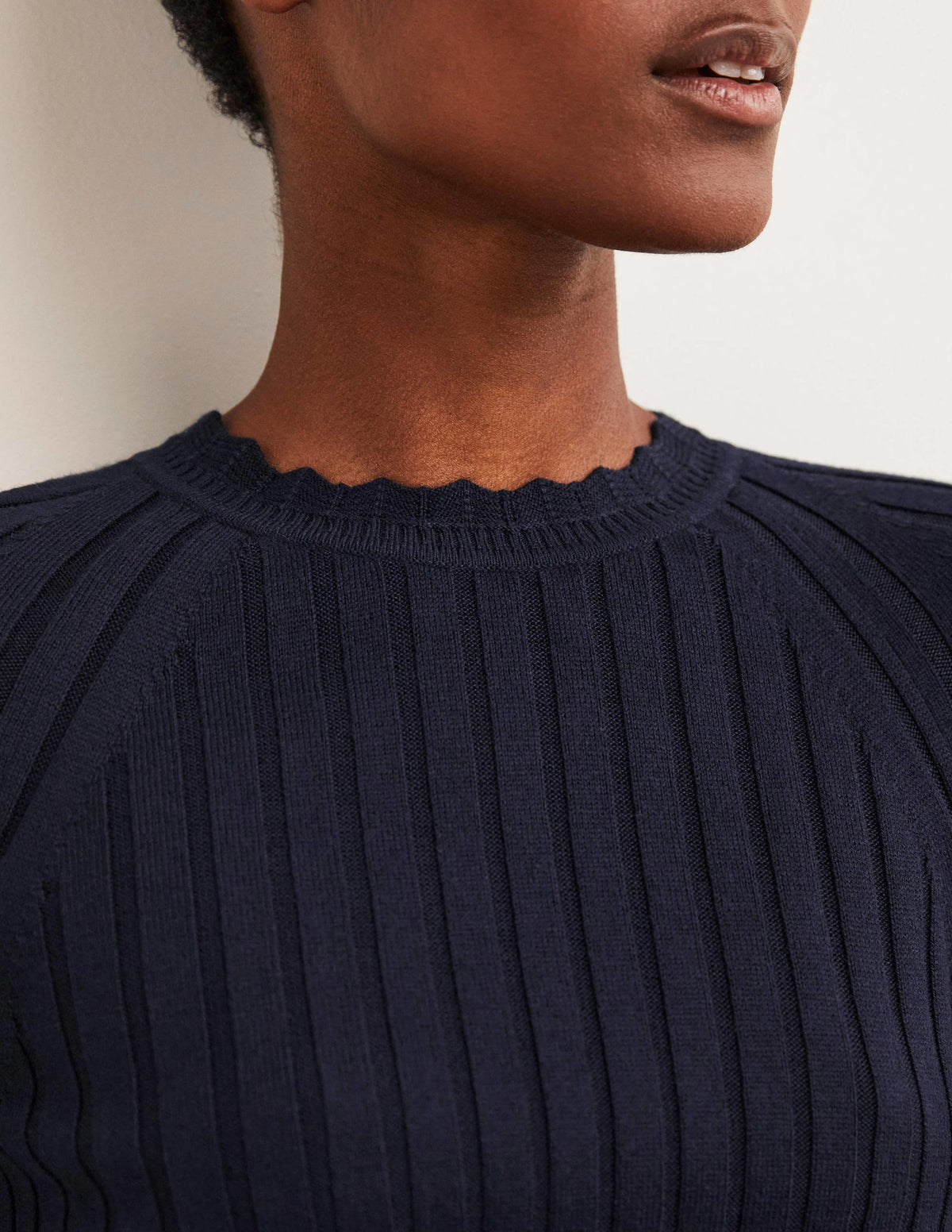 Rib Detail Knitted Midi Dress-Navy - Image 5