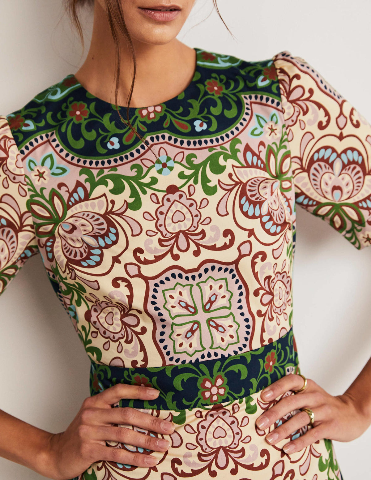 Cotton Mini Shift Dress-Multi, Ornate Garden - Image 7