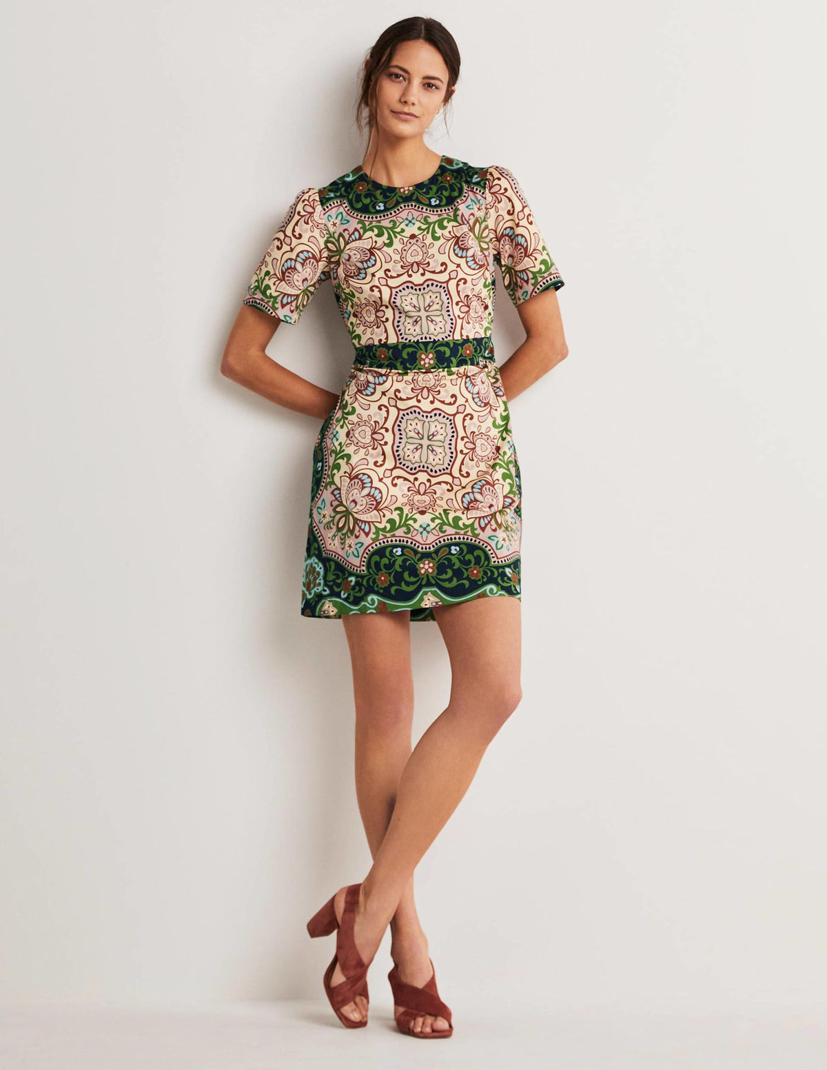 Cotton Mini Shift Dress-Multi, Ornate Garden - Image 10