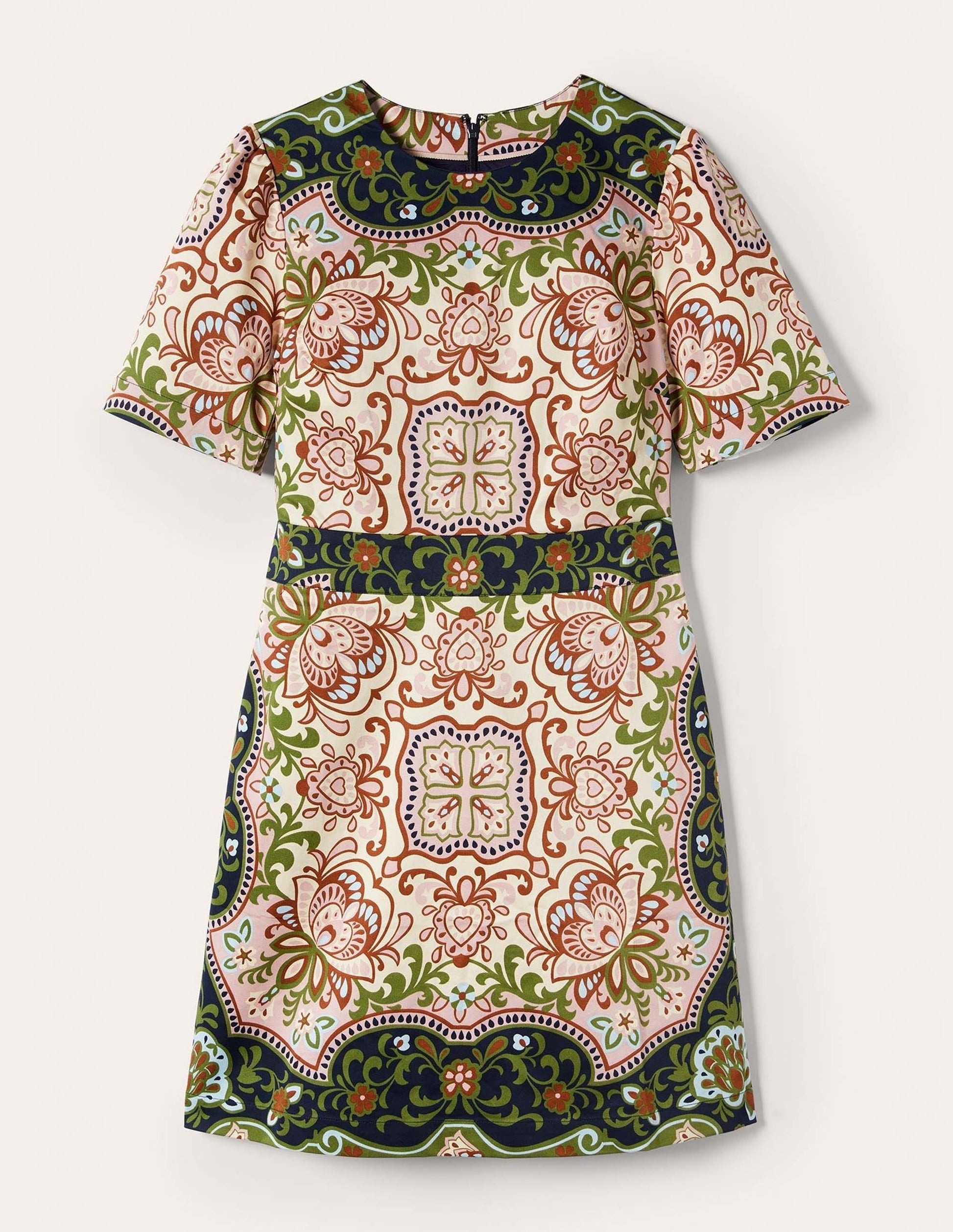 Cotton Mini Shift Dress-Multi, Ornate Garden-11