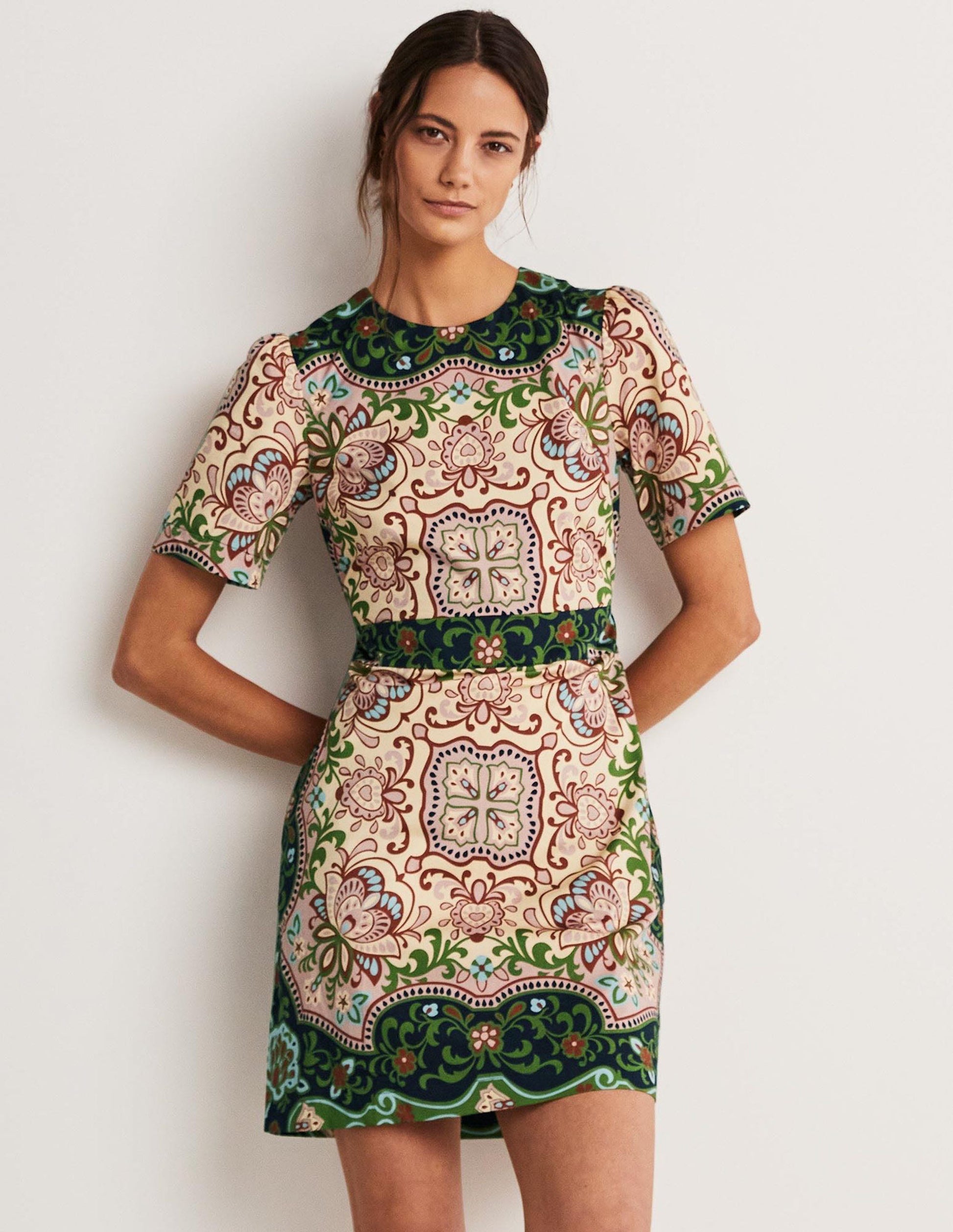 Cotton Mini Shift Dress-Multi, Ornate Garden-1