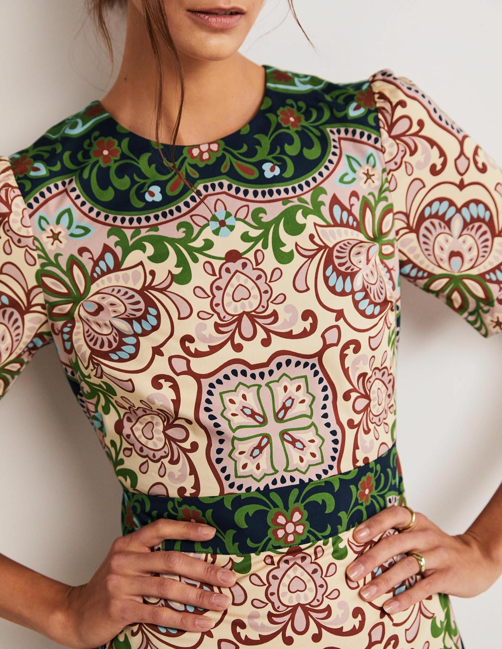 Cotton Mini Shift Dress-Multi, Ornate Garden - Image 2