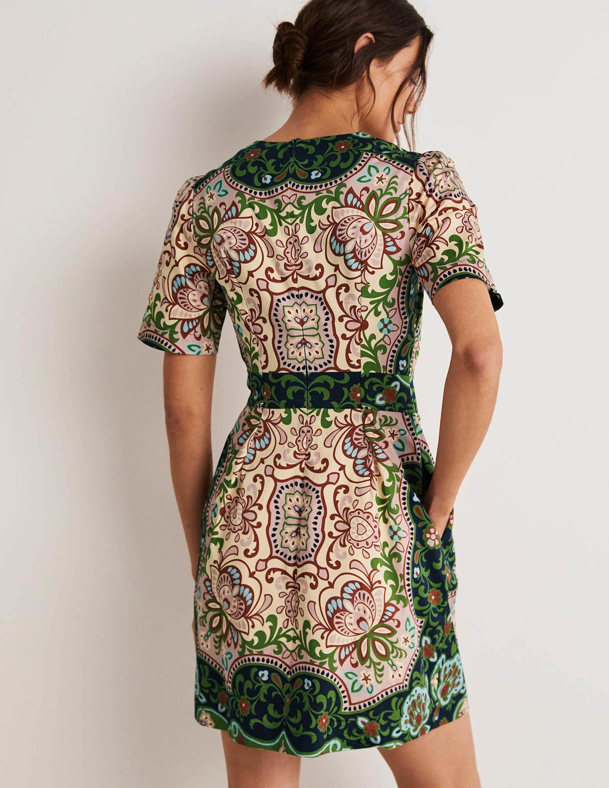 Cotton Mini Shift Dress-Multi, Ornate Garden-3