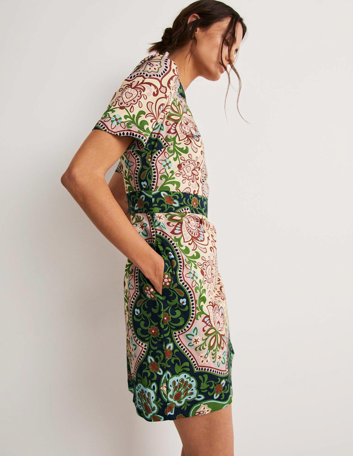 Cotton Mini Shift Dress-Multi, Ornate Garden-4