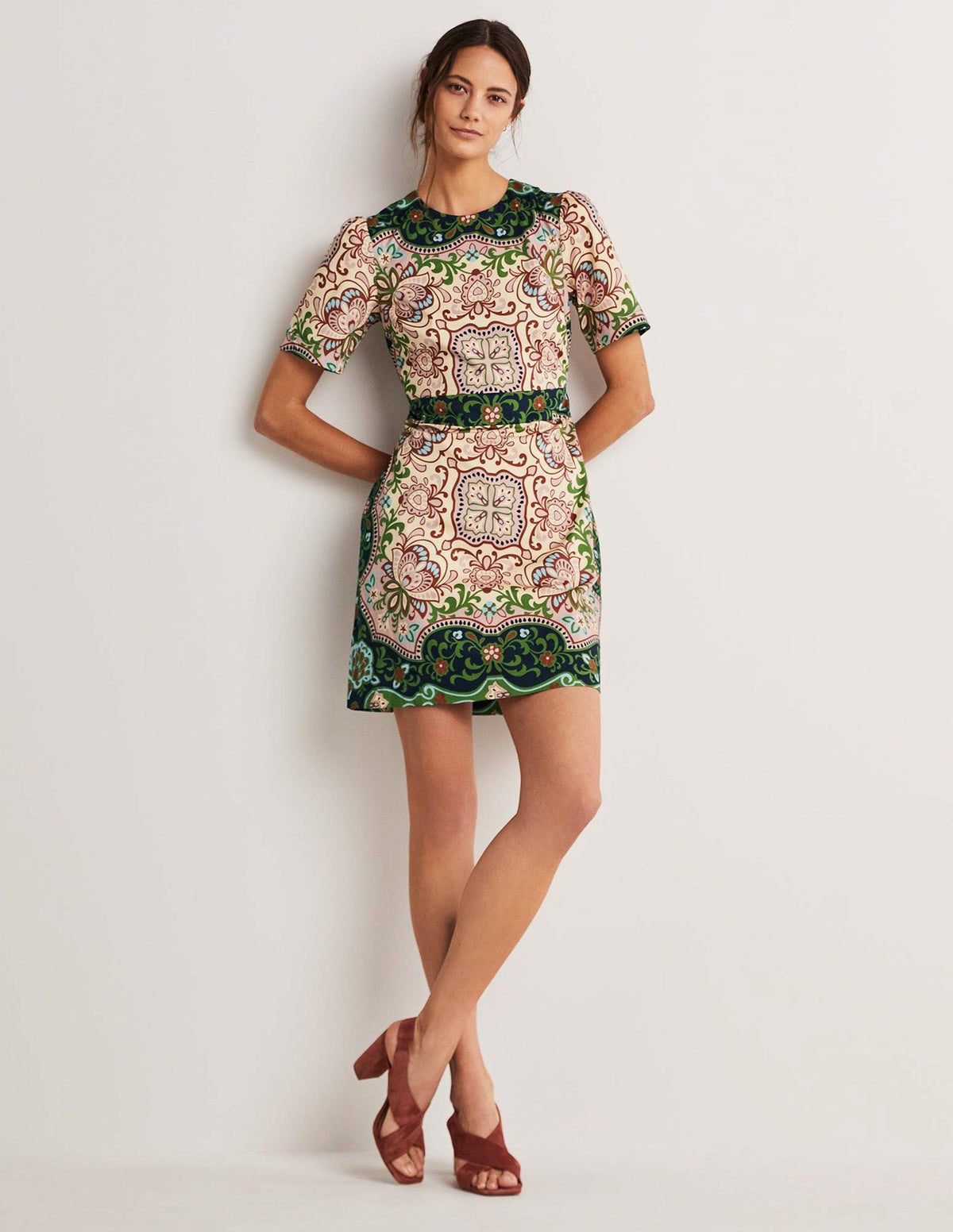 Cotton Mini Shift Dress-Multi, Ornate Garden - Image 5