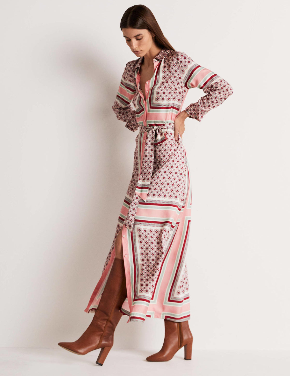 Claudia Maxi Shirt Dress-Almond Pink, Square Geo - Image 9