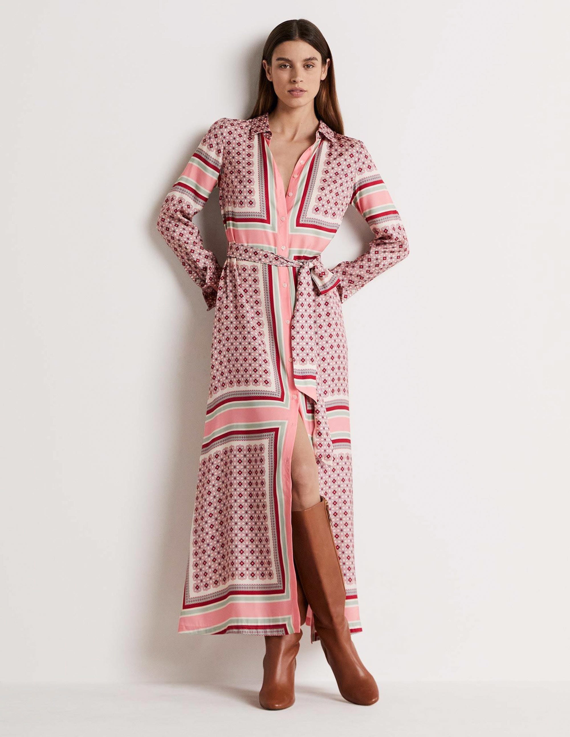 Claudia Maxi Shirt Dress-Almond Pink, Square Geo - Image 1
