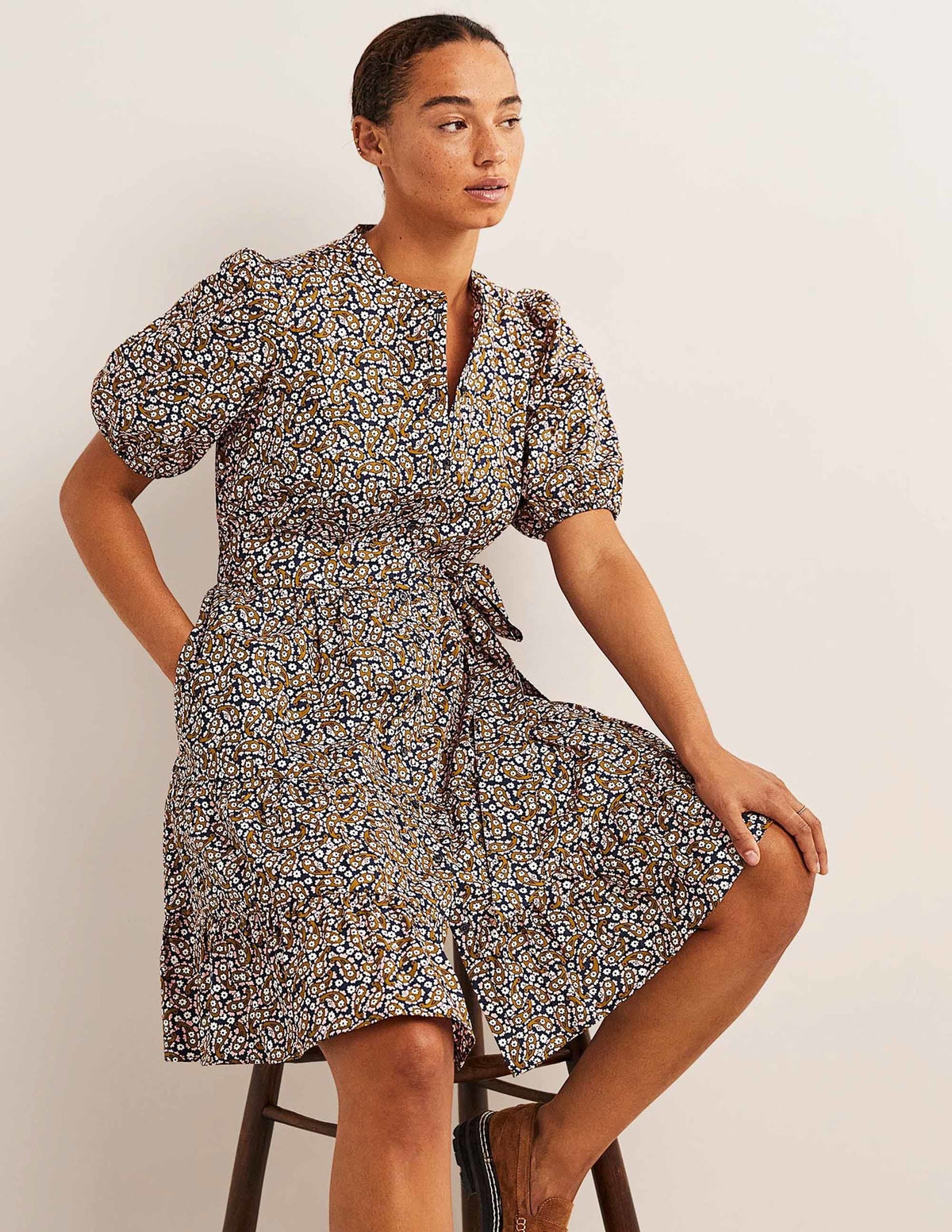 Tiered Shirt Dress-Citronelle, Petal Paisley-1