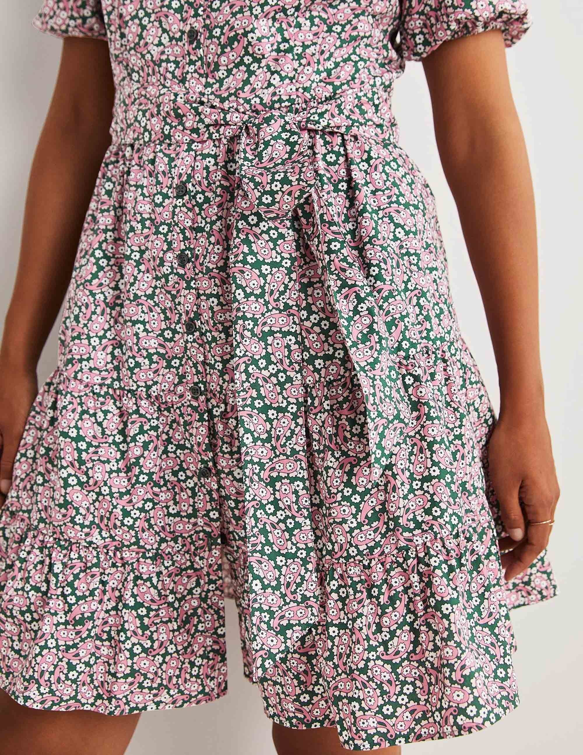 Tiered Shirt Dress-Trekking Green, Petal Paisley - Image 5