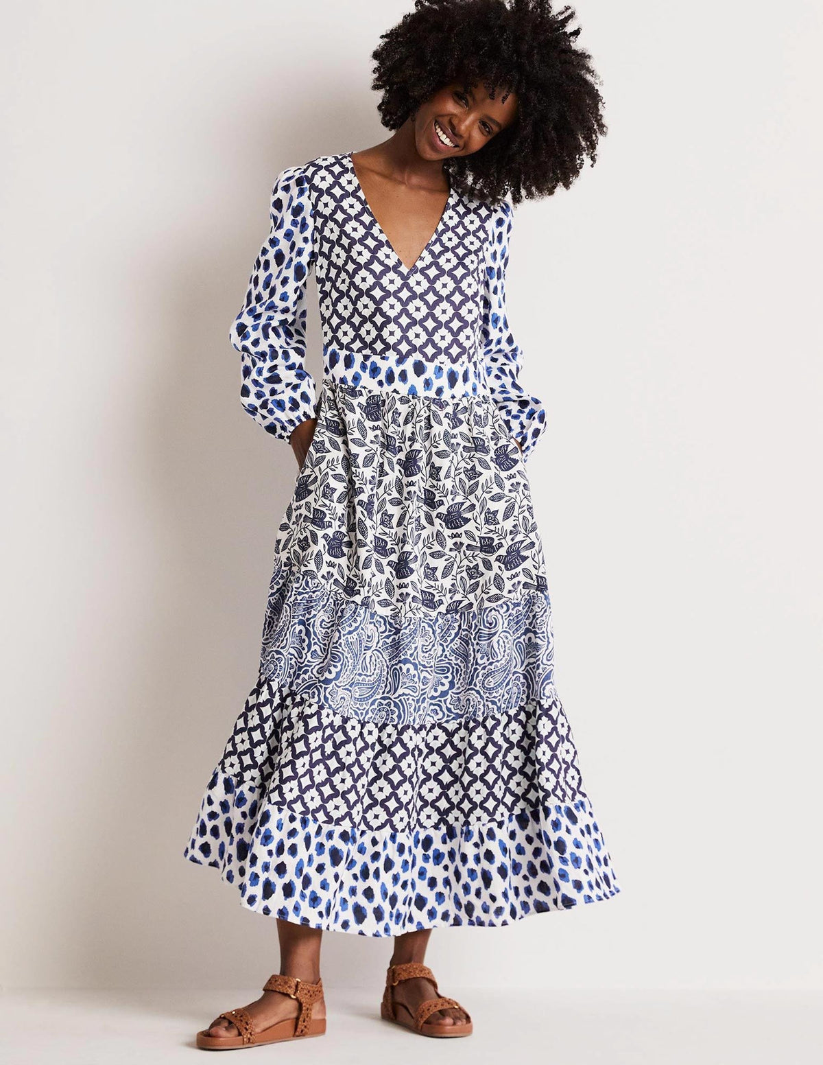Repurposed Tiered Maxi Dress-Blue - Image 1