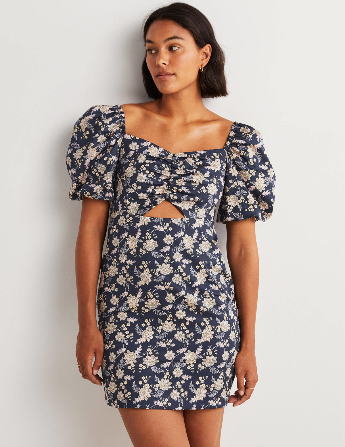 Cut Out Detail Mini Dress-Navy, Chintz Bloom - Image 1