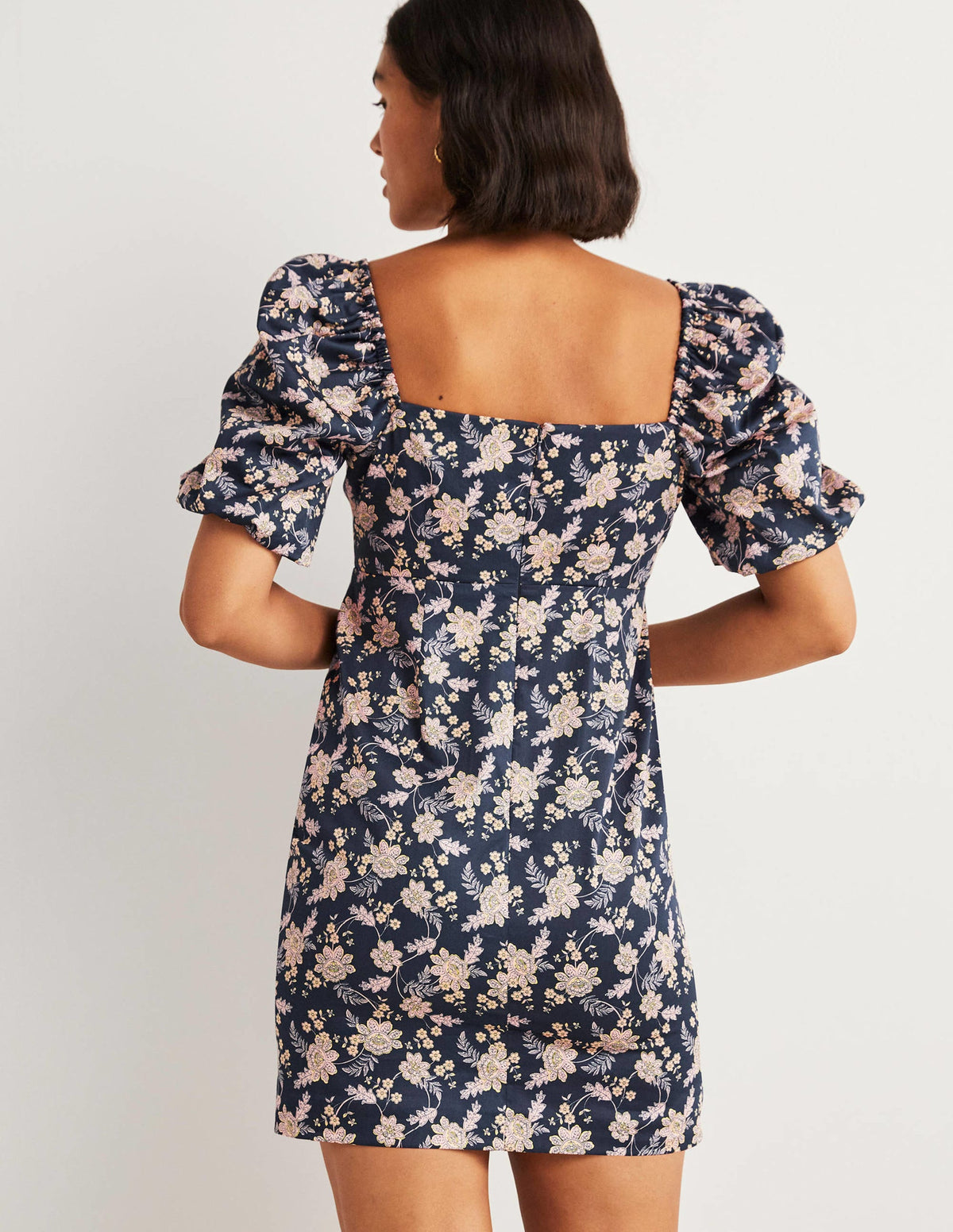 Cut Out Detail Mini Dress-Navy, Chintz Bloom-3
