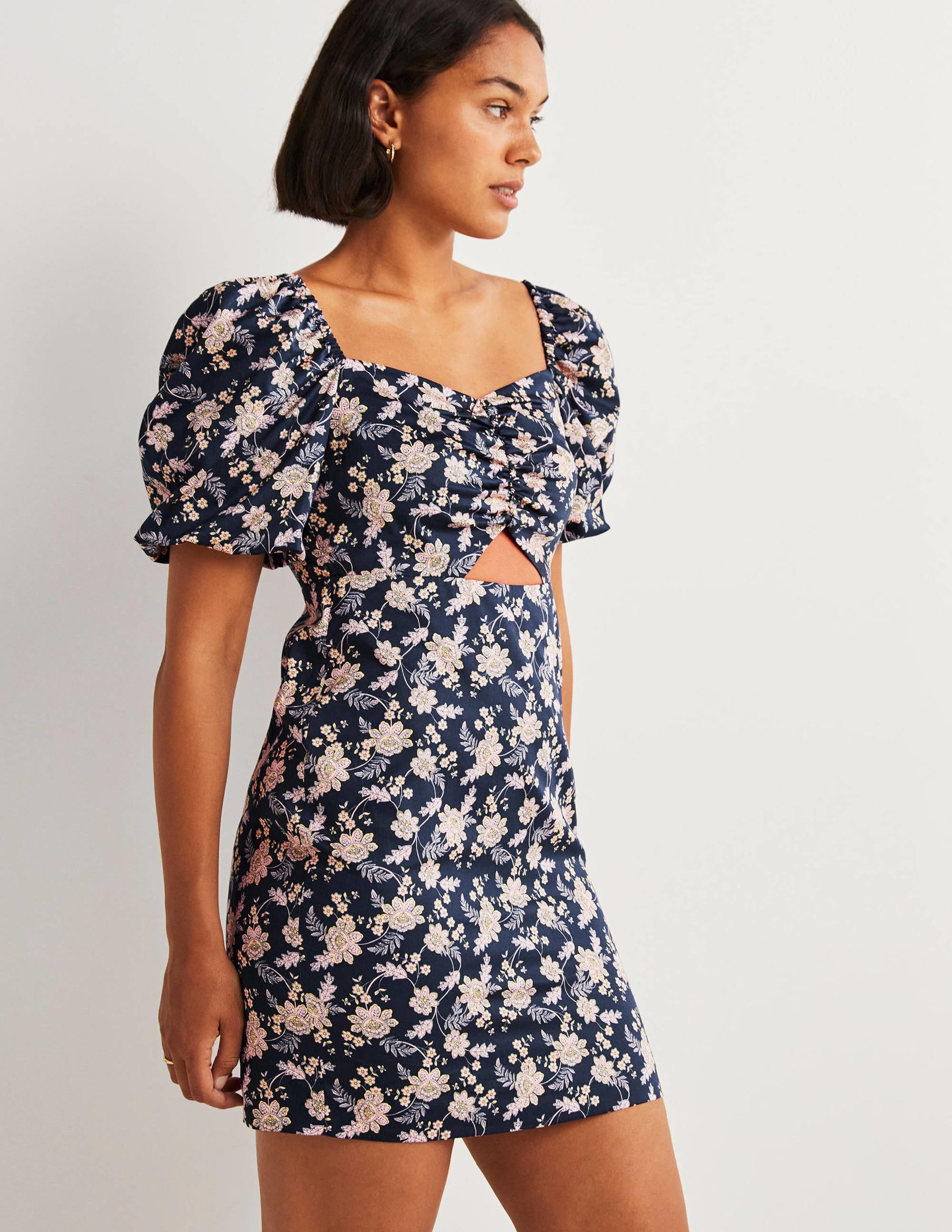 Cut Out Detail Mini Dress-Navy, Chintz Bloom - Image 4