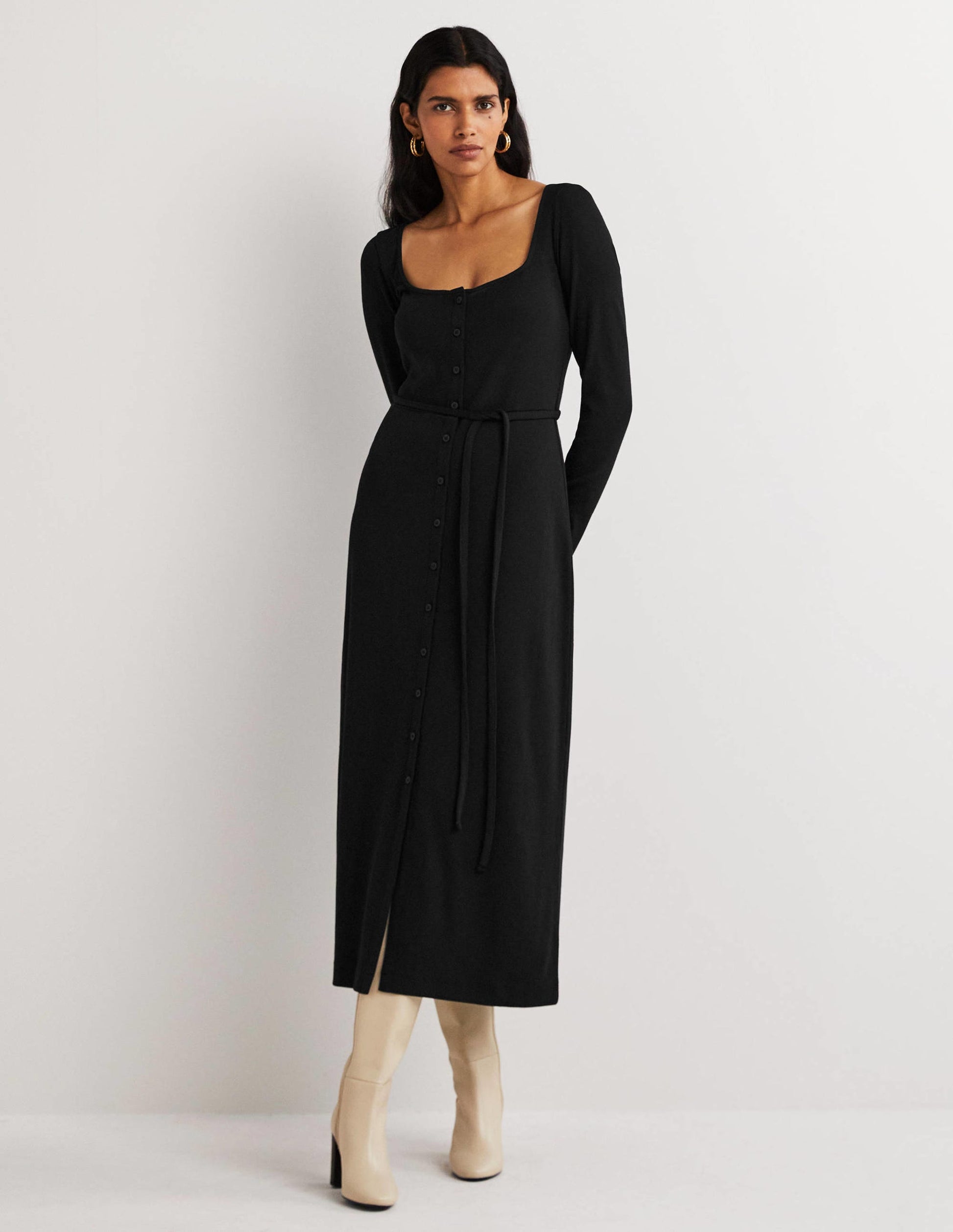 Jersey Rib Midi Dress-Black-1
