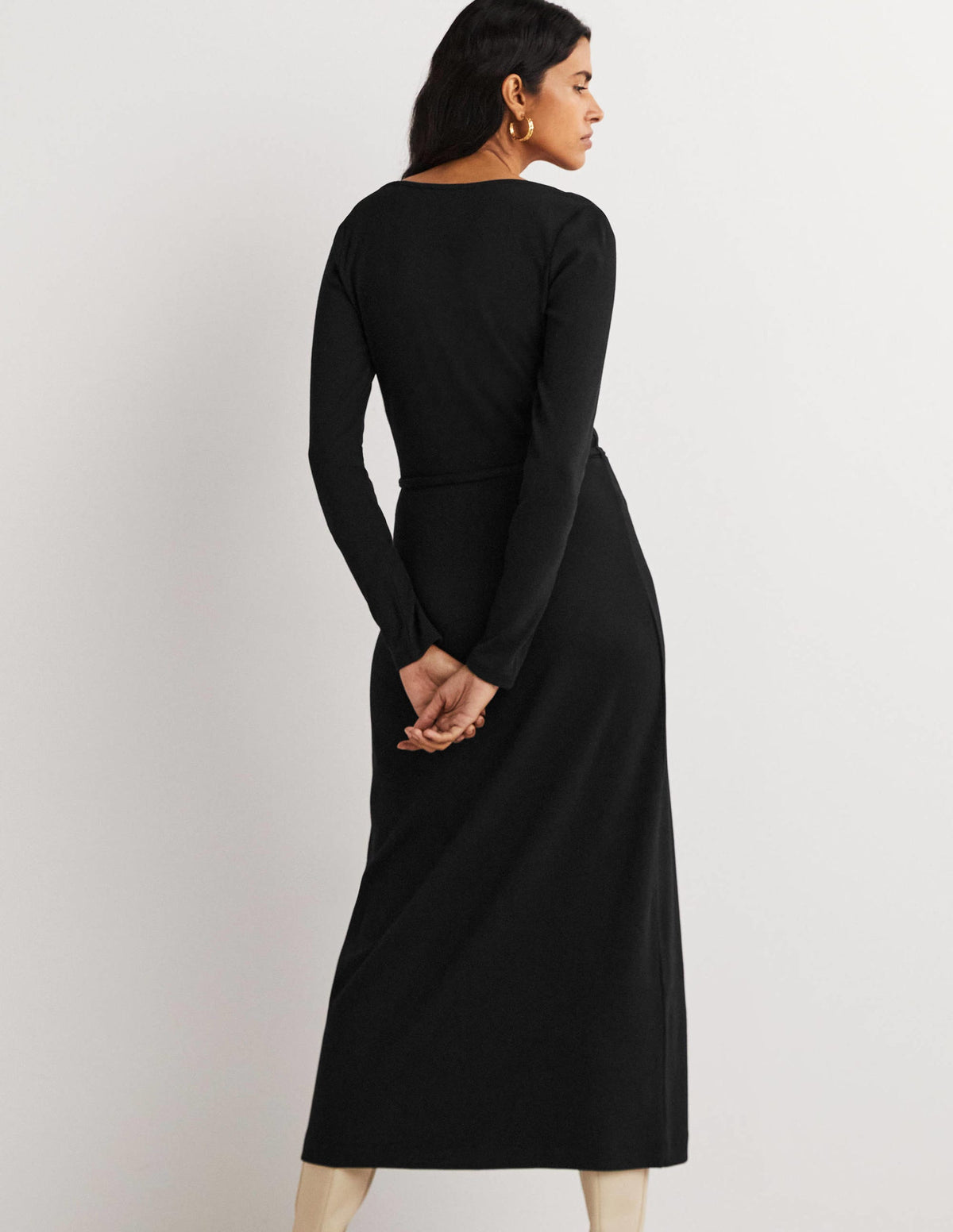 Jersey Rib Midi Dress-Black - Image 3