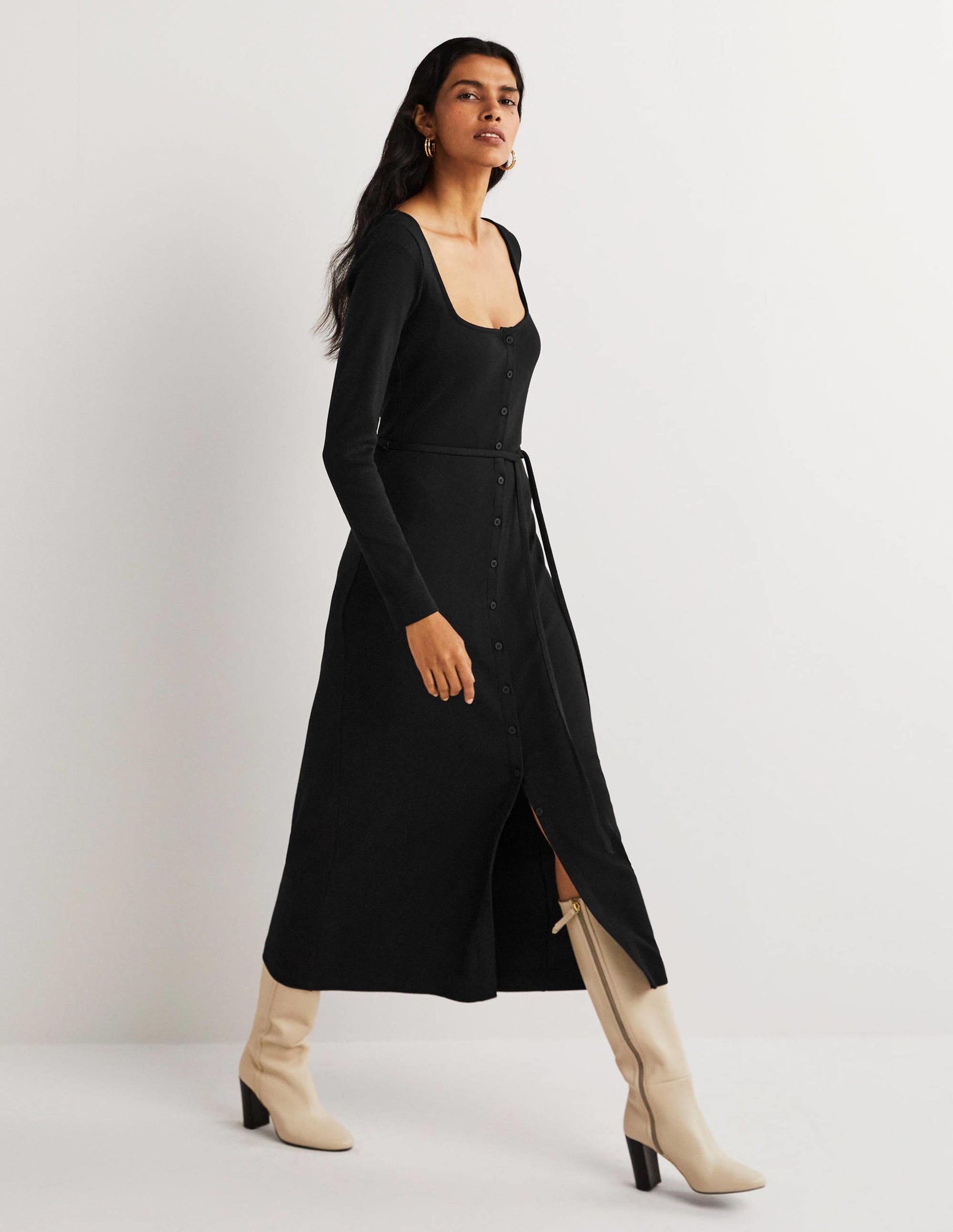 Jersey Rib Midi Dress-Black-5